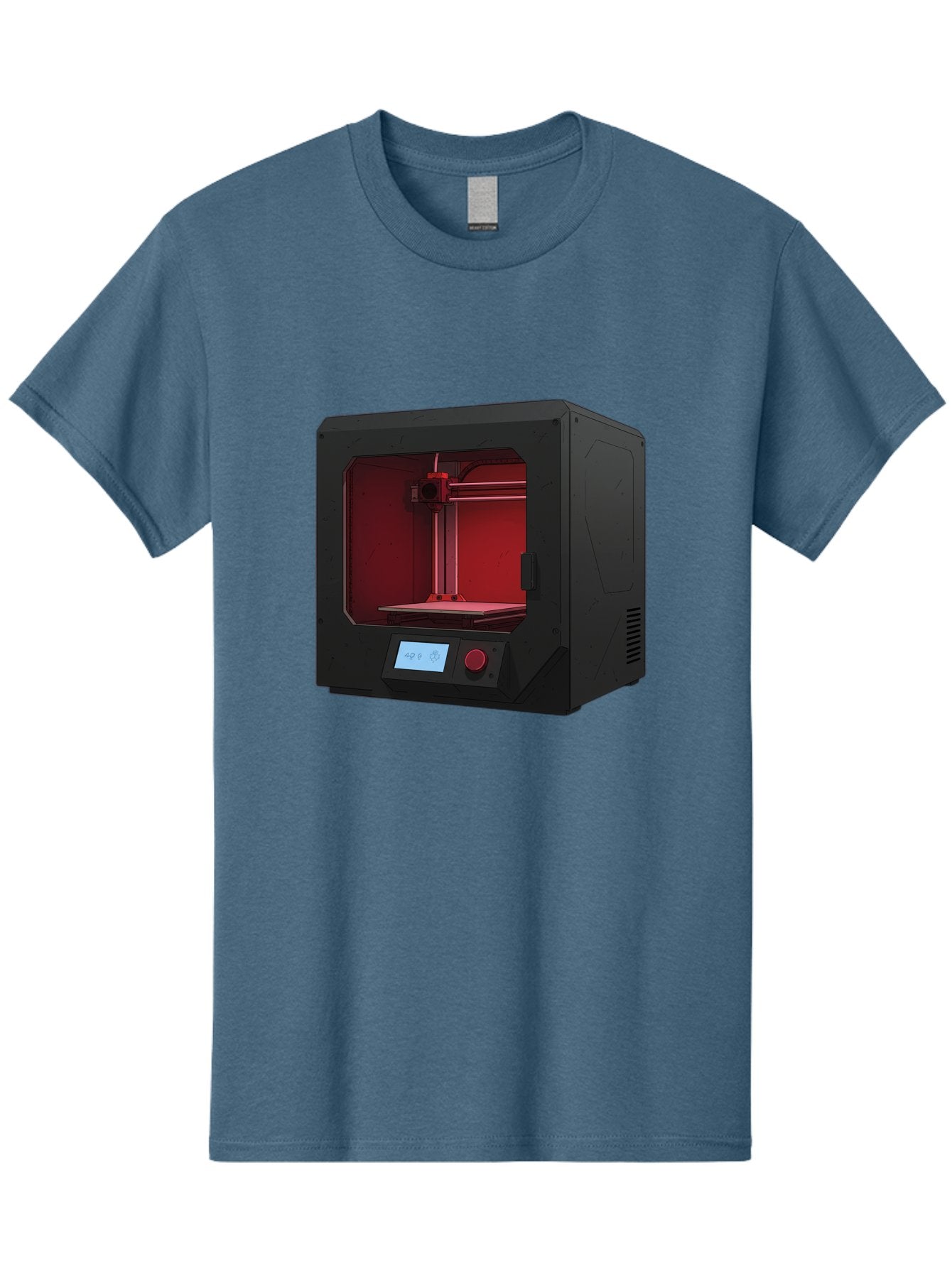3D-Printer-12 Men'S Graphic Tee, 100% Cotton, Comfortable Casual Summer Wear, Machine Washable, 3D Printing Technology, Additive Manufacturing, Red Lit Interior, Digital Display, Control Panel, Futuristic Design, Precision Engineering, Baa005 3