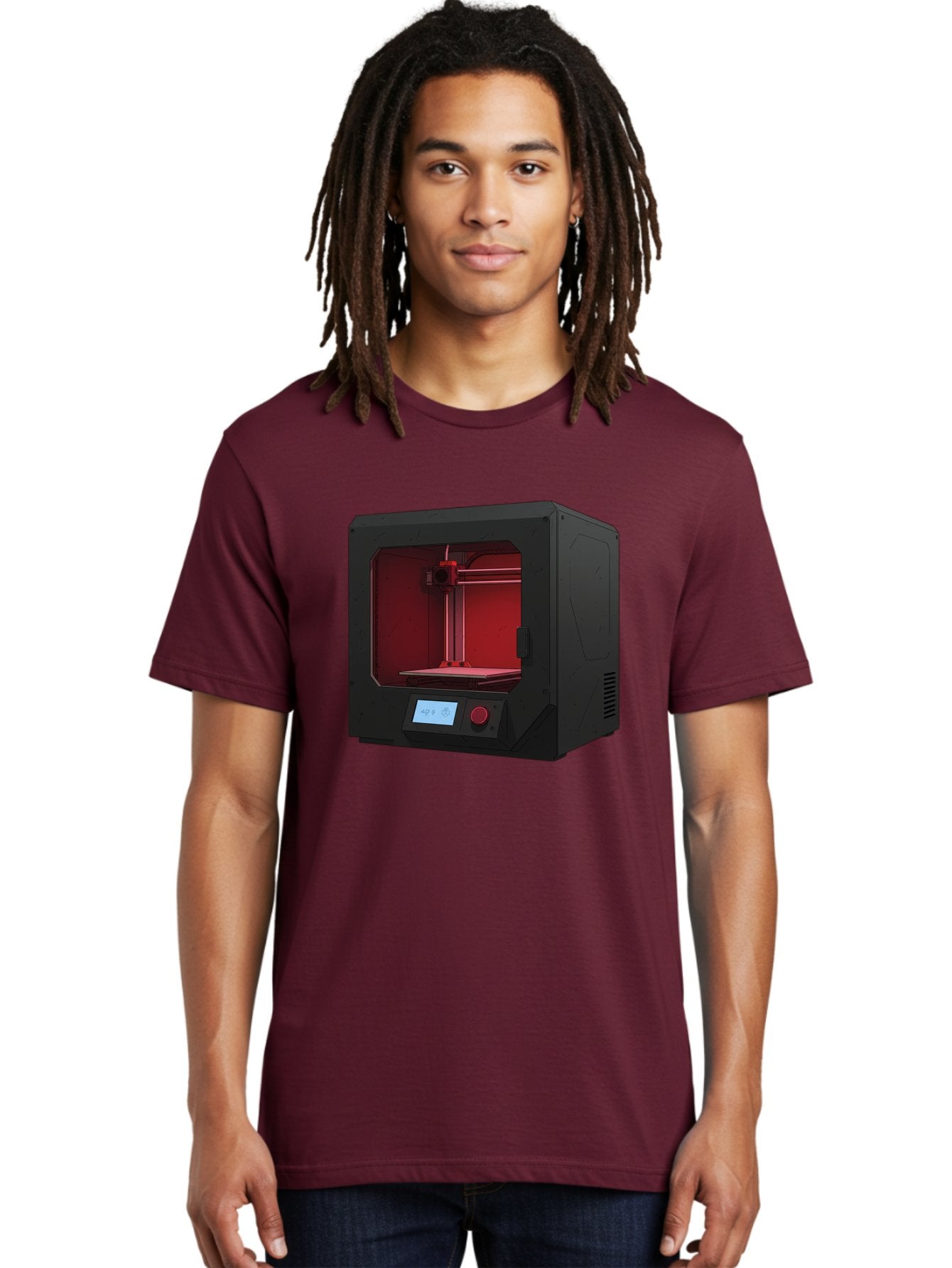 3D-Printer-12 Men'S Graphic Tee, 100% Cotton, Comfortable Casual Summer Wear, Machine Washable, 3D Printing Technology, Additive Manufacturing, Red Lit Interior, Digital Display, Control Panel, Futuristic Design, Precision Engineering, Baa005 27
