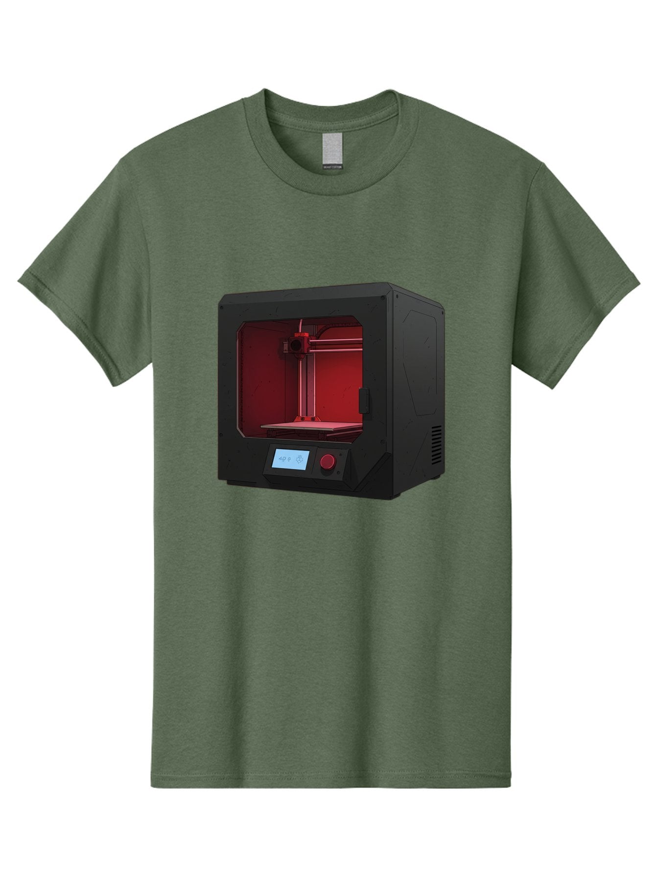 3D-Printer-12 Men'S Graphic Tee, 100% Cotton, Comfortable Casual Summer Wear, Machine Washable, 3D Printing Technology, Additive Manufacturing, Red Lit Interior, Digital Display, Control Panel, Futuristic Design, Precision Engineering, Baa005