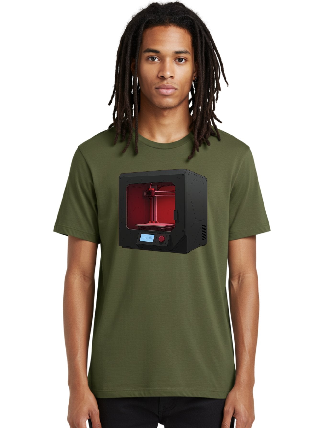 3D-Printer-12 Men'S Graphic Tee, 100% Cotton, Comfortable Casual Summer Wear, Machine Washable, 3D Printing Technology, Additive Manufacturing, Red Lit Interior, Digital Display, Control Panel, Futuristic Design, Precision Engineering, Baa005 19