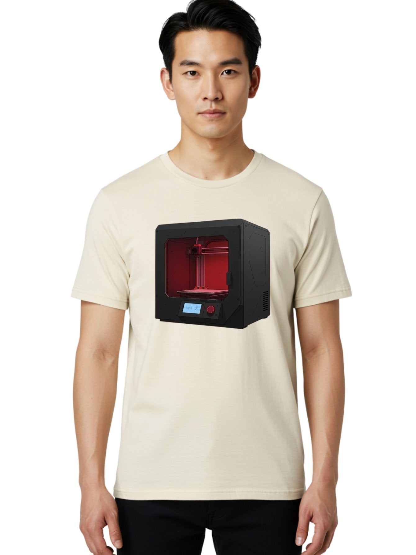 3D-Printer-12 Men'S Graphic Tee, 100% Cotton, Comfortable Casual Summer Wear, Machine Washable, 3D Printing Technology, Additive Manufacturing, Red Lit Interior, Digital Display, Control Panel, Futuristic Design, Precision Engineering, Baa005 25