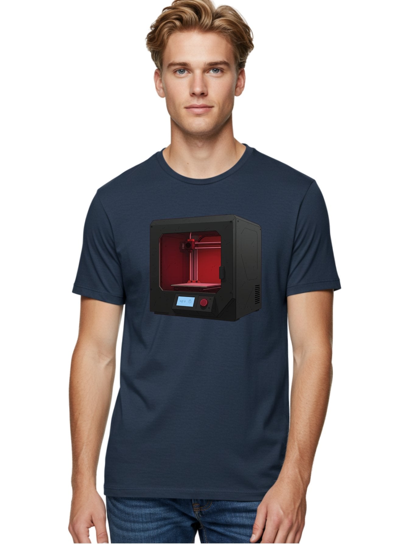 3D-Printer-12 Men'S Graphic Tee, 100% Cotton, Comfortable Casual Summer Wear, Machine Washable, 3D Printing Technology, Additive Manufacturing, Red Lit Interior, Digital Display, Control Panel, Futuristic Design, Precision Engineering, Baa005 29