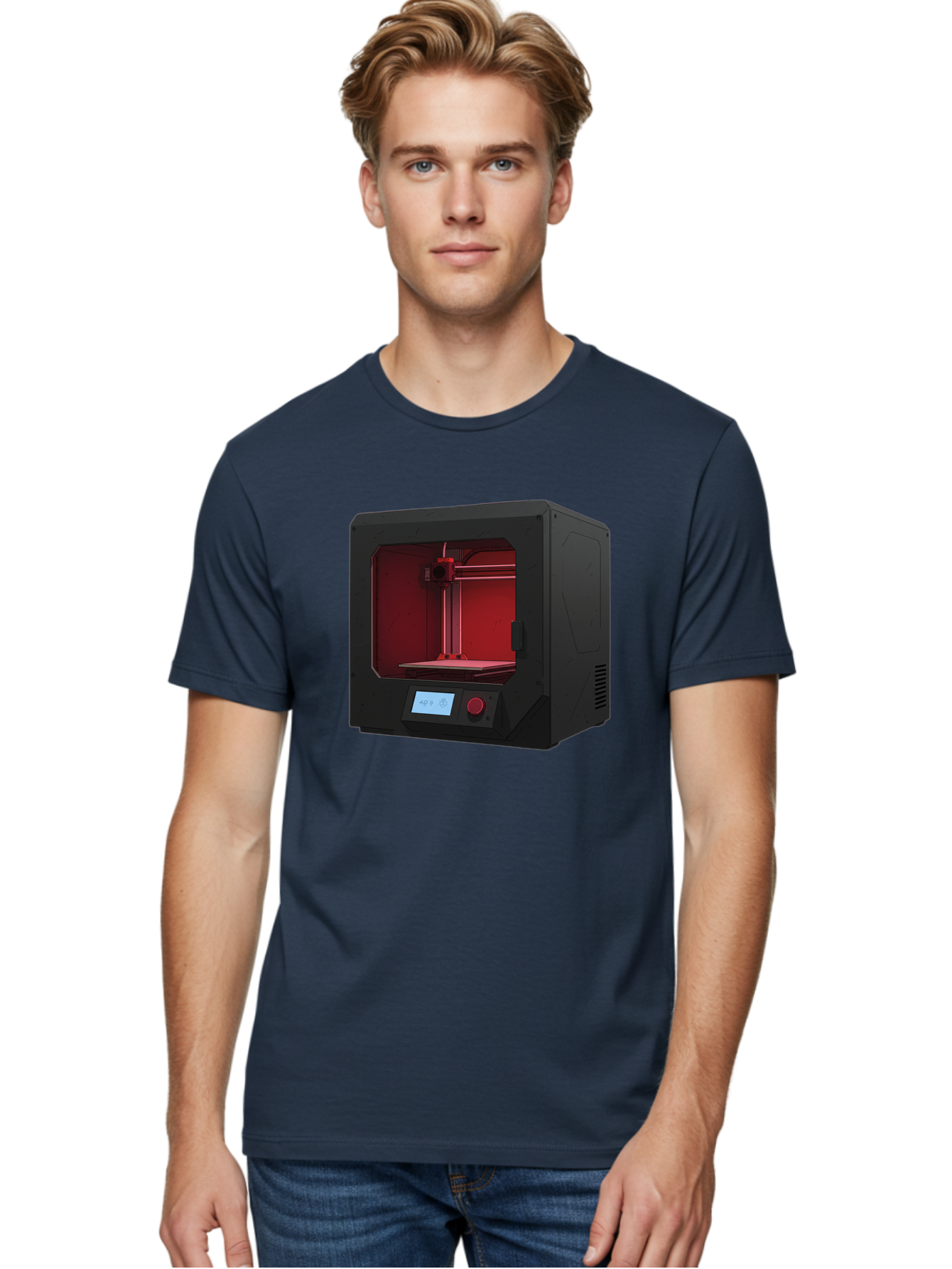 3D-Printer-12 Men'S Graphic Tee, 100% Cotton, Comfortable Casual Summer Wear, Machine Washable, 3D Printing Technology, Additive Manufacturing, Red Lit Interior, Digital Display, Control Panel, Futuristic Design, Precision Engineering, Baa005 4