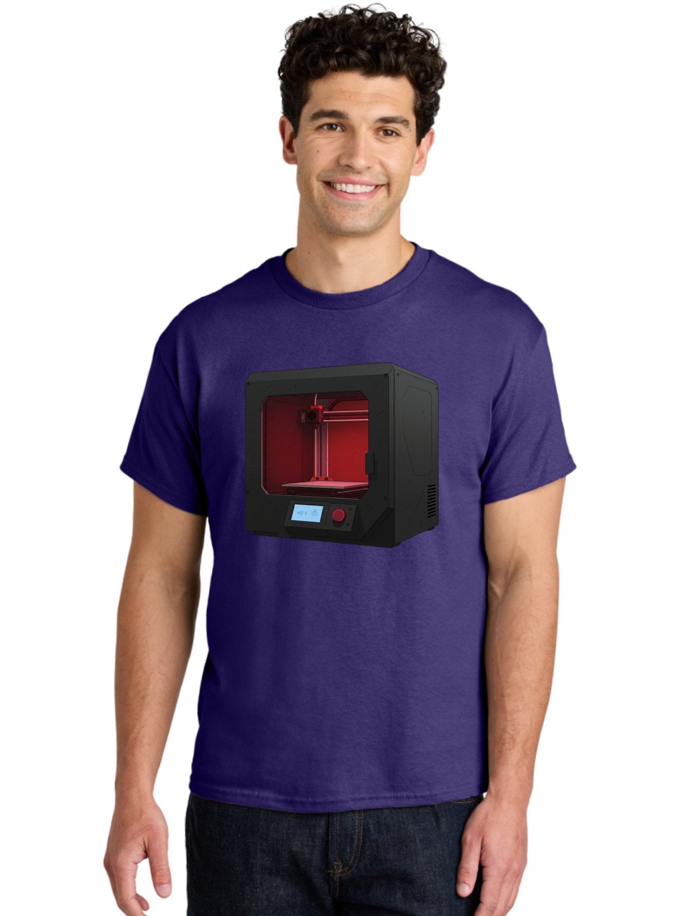 3D-Printer-12 Men'S Graphic Tee, 100% Cotton, Comfortable Casual Summer Wear, Machine Washable, 3D Printing Technology, Additive Manufacturing, Red Lit Interior, Digital Display, Control Panel, Futuristic Design, Precision Engineering, Baa005 16