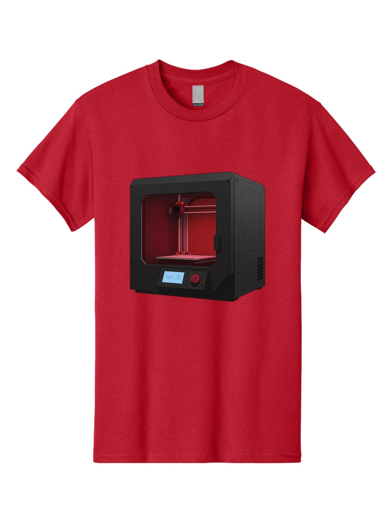 3D-Printer-12 Men'S Graphic Tee, 100% Cotton, Comfortable Casual Summer Wear, Machine Washable, 3D Printing Technology, Additive Manufacturing, Red Lit Interior, Digital Display, Control Panel, Futuristic Design, Precision Engineering, Baa005 13