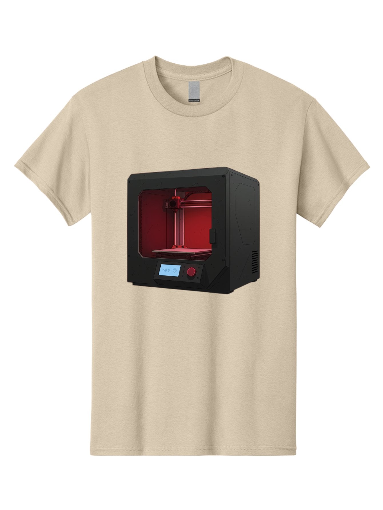 3D-Printer-12 Men'S Graphic Tee, 100% Cotton, Comfortable Casual Summer Wear, Machine Washable, 3D Printing Technology, Additive Manufacturing, Red Lit Interior, Digital Display, Control Panel, Futuristic Design, Precision Engineering, Baa005 12