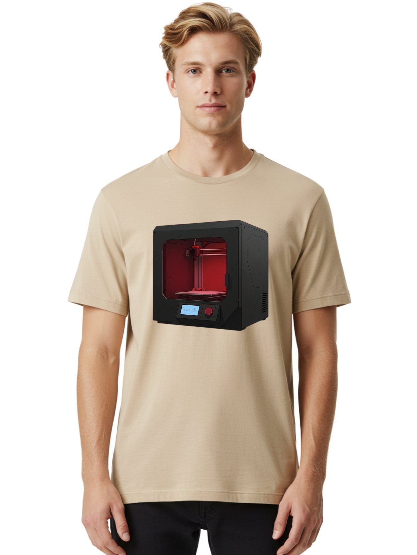 3D-Printer-12 Men'S Graphic Tee, 100% Cotton, Comfortable Casual Summer Wear, Machine Washable, 3D Printing Technology, Additive Manufacturing, Red Lit Interior, Digital Display, Control Panel, Futuristic Design, Precision Engineering, Baa005 28