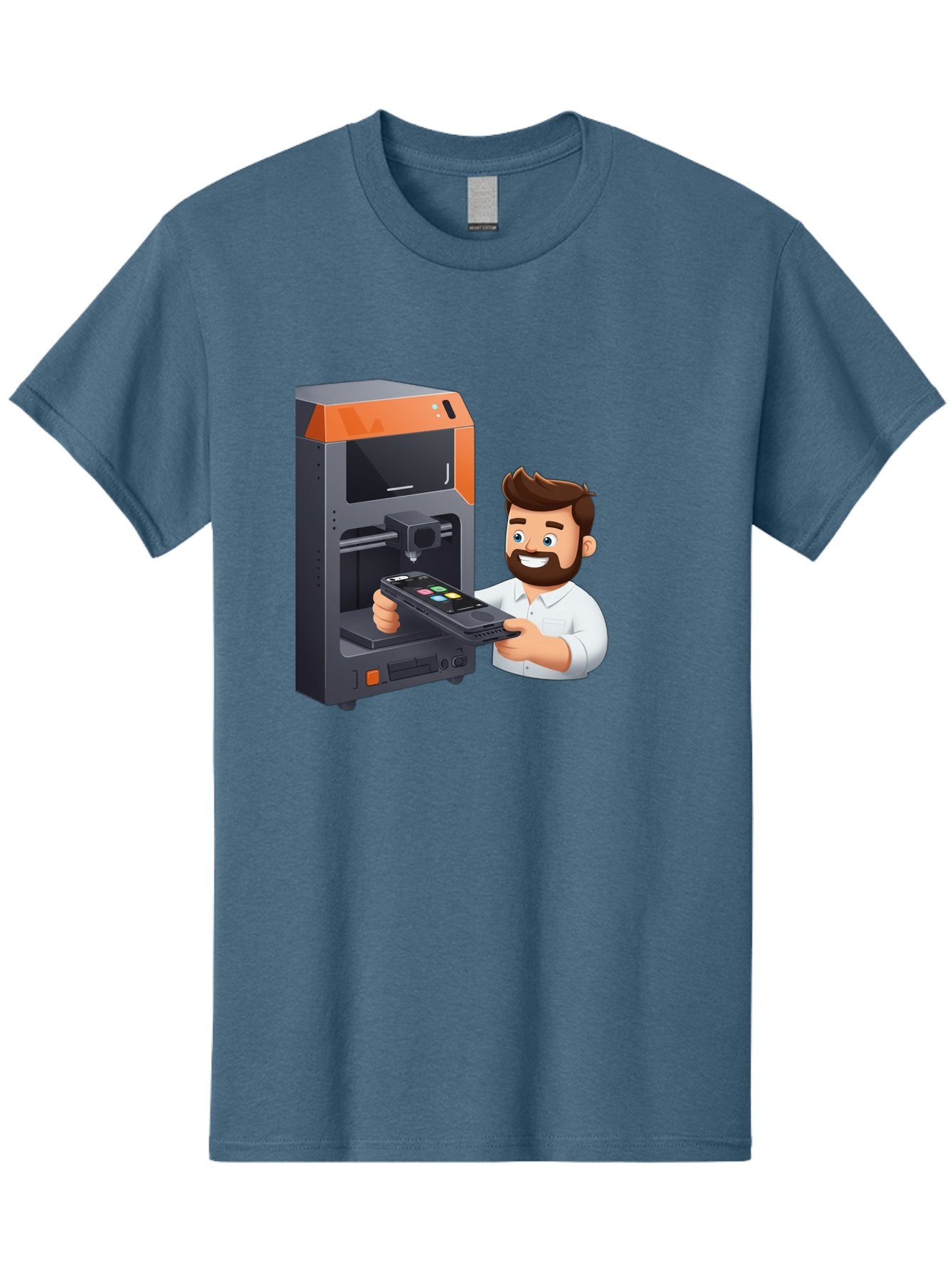 3D-Printer-18 Men'S Graphic Tee, 100% Cotton, Comfortable Casual Summer Wear, Machine Washable, Man Holding Phone, 3D Printing Technology, Phone Scanning, Digital Design, Modern Innovation, Futuristic Manufacturing, 3D Printer Machine Baa011 6