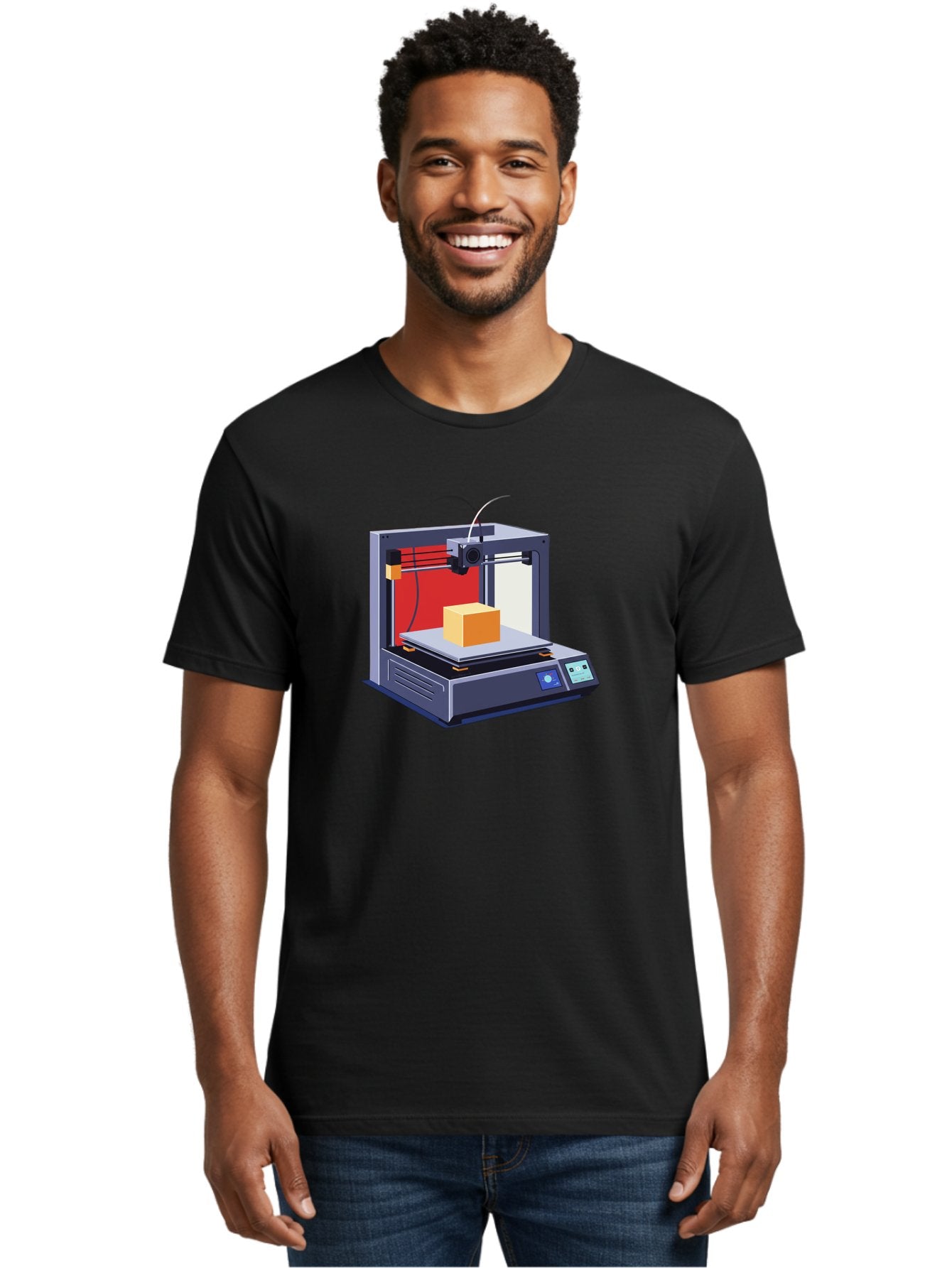 3D-Printer-2 Men'S Graphic Tee, 100% Cotton, Comfortable Casual Summer Wear, Machine Washable, 3D Printing Technology, Additive Manufacturing, Printed Cube, Digital Fabrication, Rapid Prototyping, Industrial Innovation, Futuristic Design Baa013 21