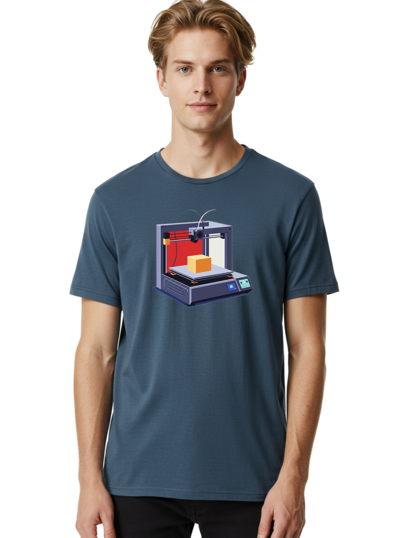 3D-Printer-2 Men'S Graphic Tee, 100% Cotton, Comfortable Casual Summer Wear, Machine Washable, 3D Printing Technology, Additive Manufacturing, Printed Cube, Digital Fabrication, Rapid Prototyping, Industrial Innovation, Futuristic Design Baa013 30