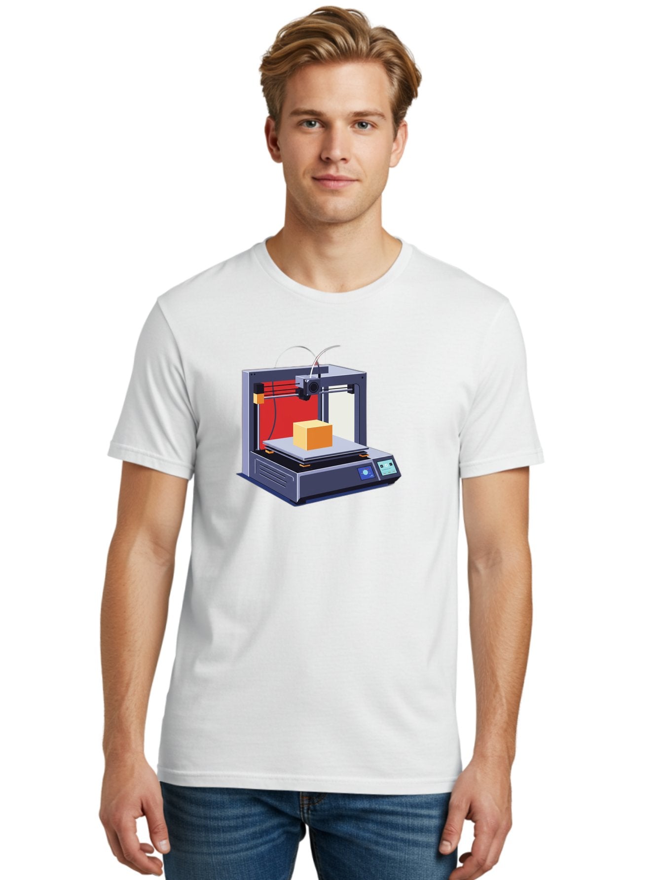 3D-Printer-2 Men'S Graphic Tee, 100% Cotton, Comfortable Casual Summer Wear, Machine Washable, 3D Printing Technology, Additive Manufacturing, Printed Cube, Digital Fabrication, Rapid Prototyping, Industrial Innovation, Futuristic Design Baa013 22