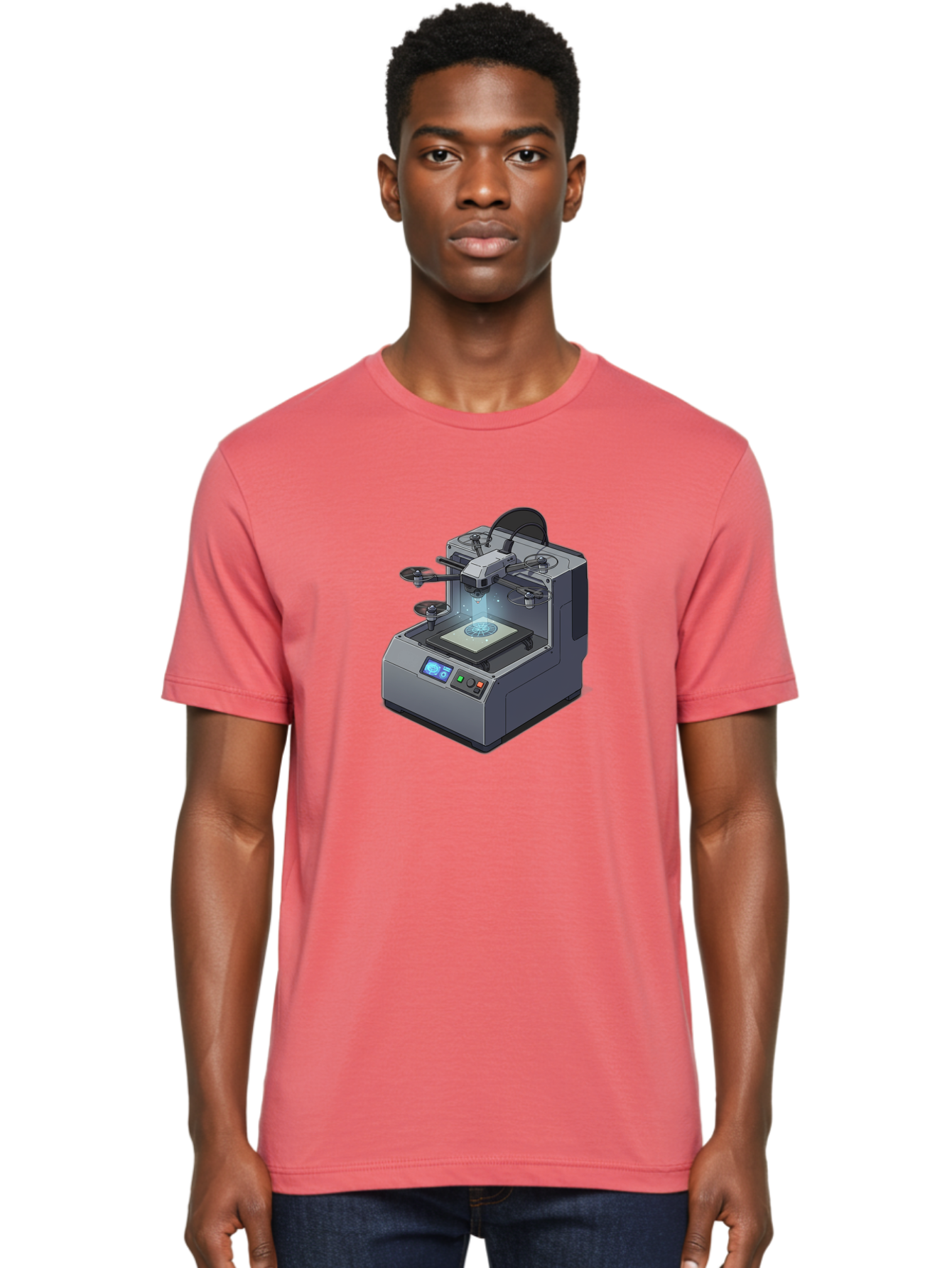 3D-Printer-20 Men'S Graphic Tee, 100% Cotton, Comfortable Casual Summer Wear, Machine Washable, 3D Printing Technology, Futuristic Design, Digital Fabrication, Rapid Prototyping, Additive Manufacturing, Drone Assembly, Robotic Arms, Baa014 4