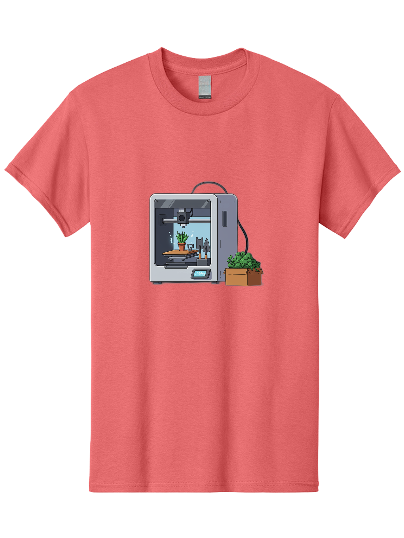 3D-Printer-23 Men'S Graphic Tee, 100% Cotton, Comfortable Casual Summer Wear, Machine Washable, 3D Printing Technology, Digital Fabrication, Futuristic Manufacturing, Potted Plant, Succulent Plants, Cardboard Box, Modern Machinery, Baa017 23