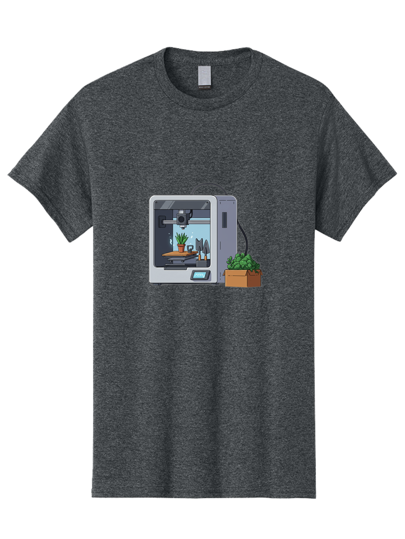 3D-Printer-23 Men'S Graphic Tee, 100% Cotton, Comfortable Casual Summer Wear, Machine Washable, 3D Printing Technology, Digital Fabrication, Futuristic Manufacturing, Potted Plant, Succulent Plants, Cardboard Box, Modern Machinery, Baa017 7
