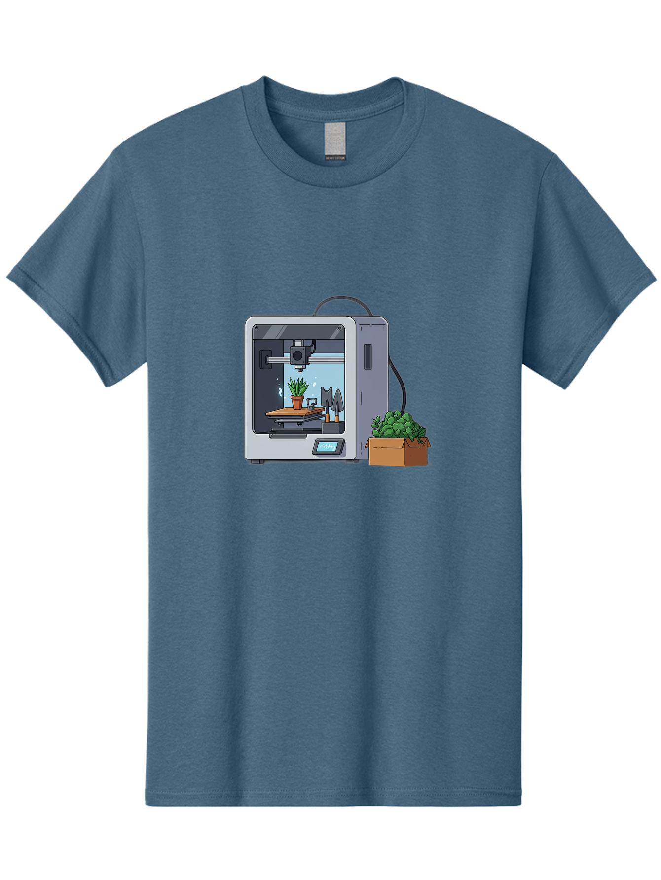 3D-Printer-23 Men'S Graphic Tee, 100% Cotton, Comfortable Casual Summer Wear, Machine Washable, 3D Printing Technology, Digital Fabrication, Futuristic Manufacturing, Potted Plant, Succulent Plants, Cardboard Box, Modern Machinery, Baa017