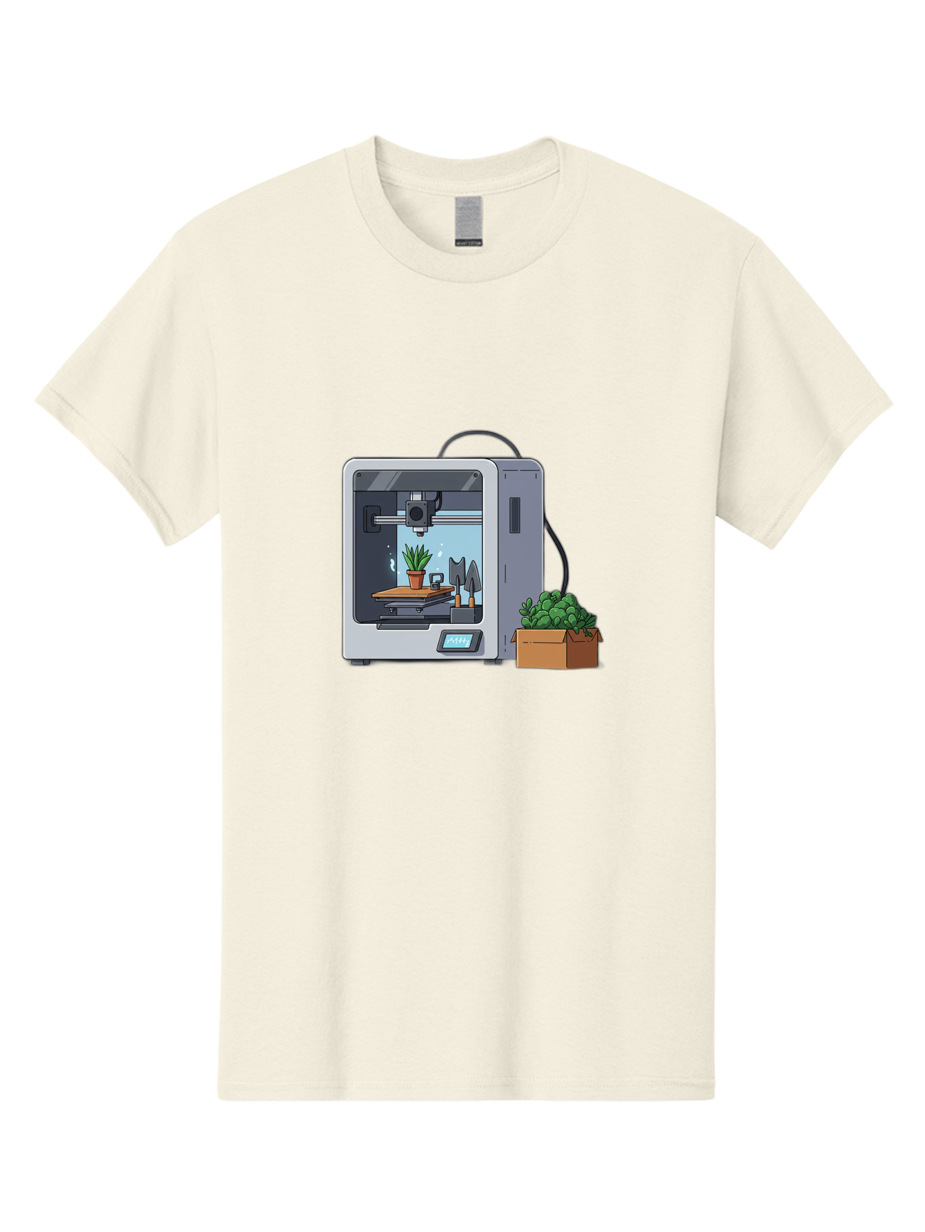 3D-Printer-23 Men'S Graphic Tee, 100% Cotton, Comfortable Casual Summer Wear, Machine Washable, 3D Printing Technology, Digital Fabrication, Futuristic Manufacturing, Potted Plant, Succulent Plants, Cardboard Box, Modern Machinery, Baa017 13
