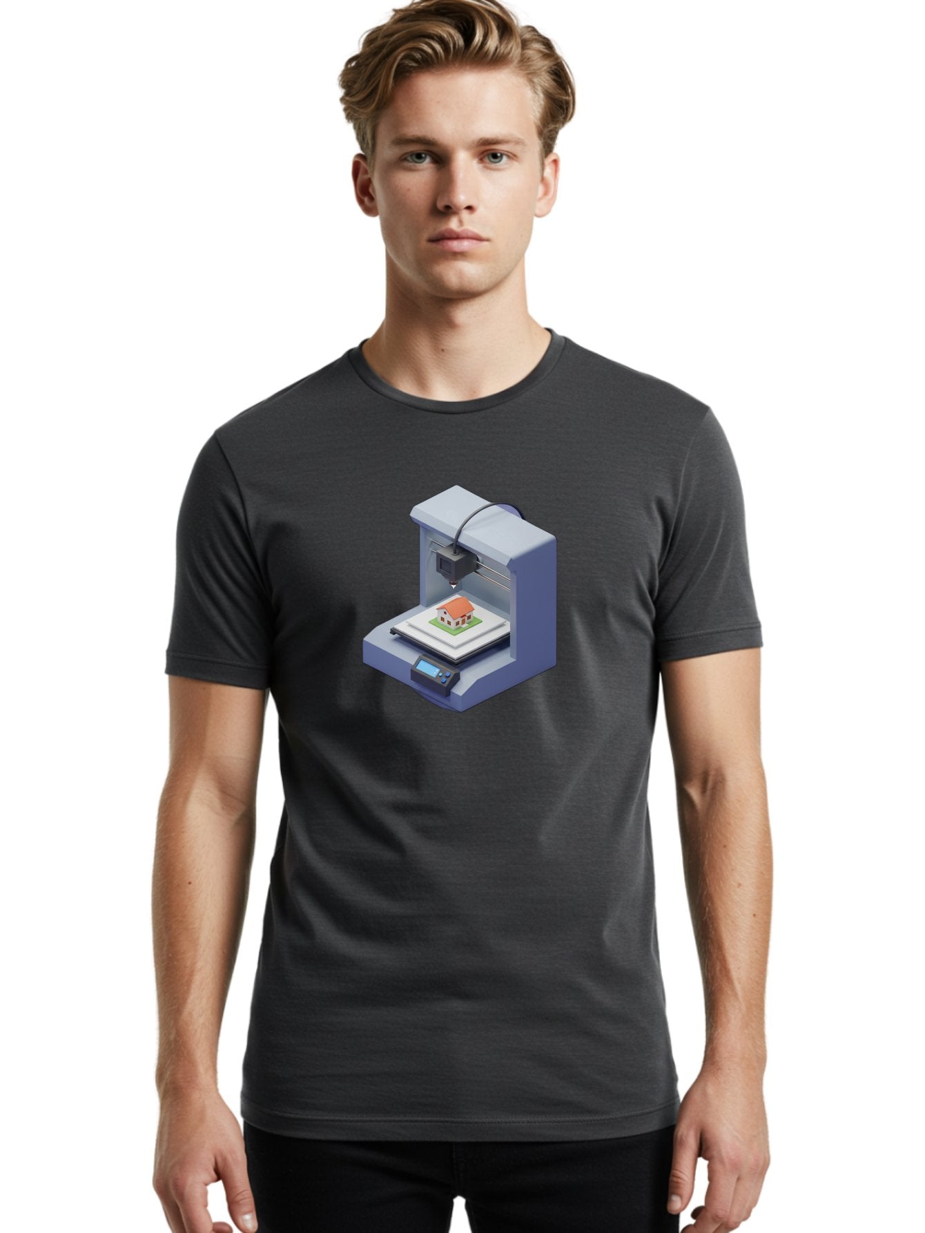 3D-Printer-25 Men'S Graphic Tee, 100% Cotton, Comfortable Casual Summer Wear, Machine Washable, 3D Printing Technology, House Model, Additive Manufacturing, Digital Fabrication, Rapid Prototyping, Modern Architecture, Futuristic Design, Baa019 19