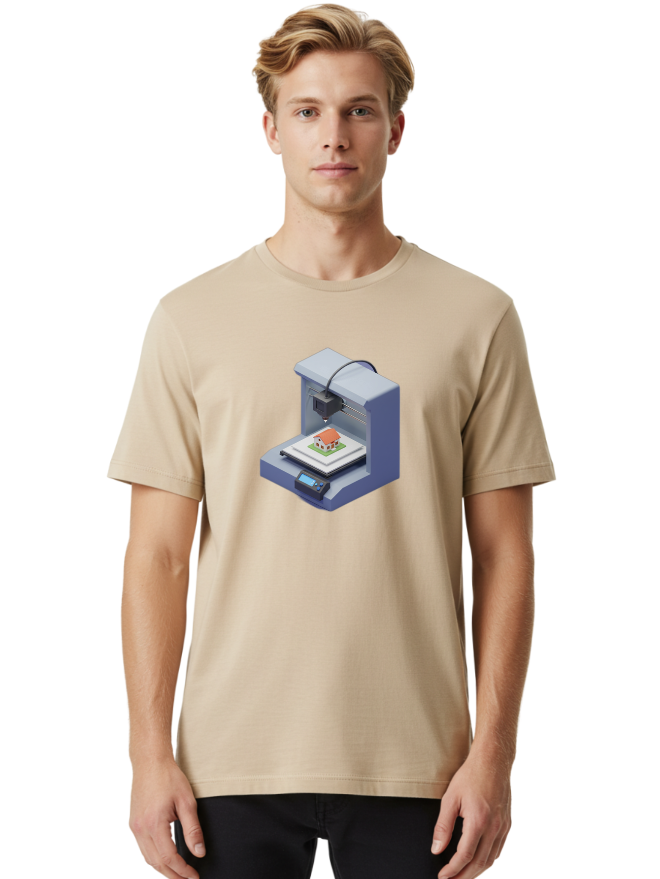 3D-Printer-25 Men'S Graphic Tee, 100% Cotton, Comfortable Casual Summer Wear, Machine Washable, 3D Printing Technology, House Model, Additive Manufacturing, Digital Fabrication, Rapid Prototyping, Modern Architecture, Futuristic Design, Baa019 28