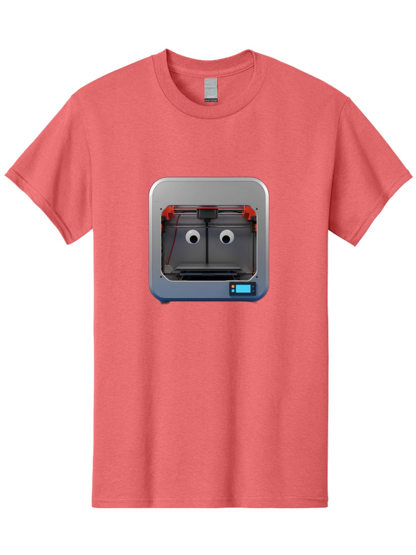 3D-Printer-27 Men'S Graphic Tee, 100% Cotton, Comfortable Casual Summer Wear, Machine Washable, 3D Printing Technology, Additive Manufacturing, Digital Fabrication, Printer Interior, Gray Metal Frame, Orange Accents, Control Panel, Baa021 3