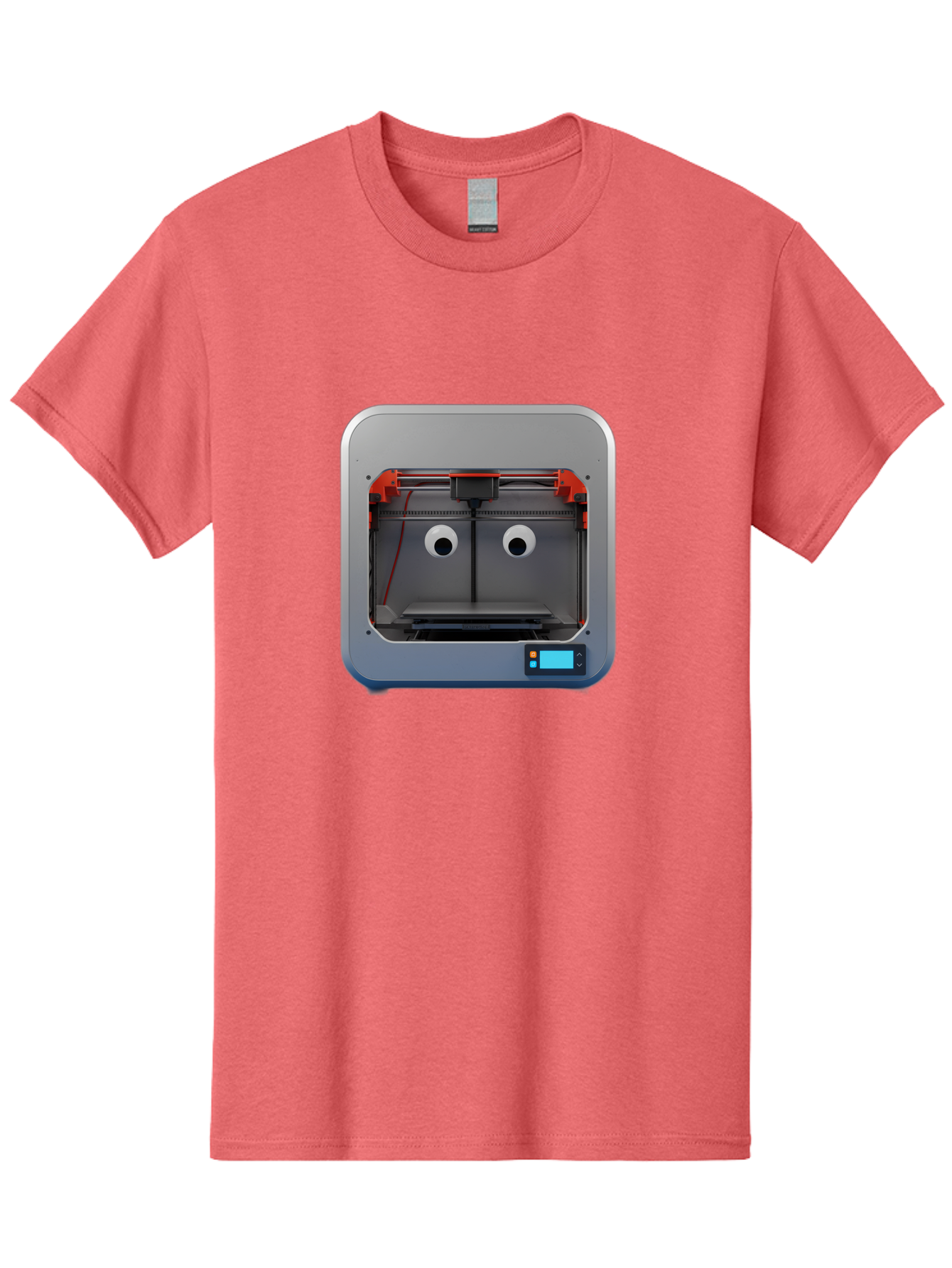 3D-Printer-27 Men'S Graphic Tee, 100% Cotton, Comfortable Casual Summer Wear, Machine Washable, 3D Printing Technology, Additive Manufacturing, Digital Fabrication, Printer Interior, Gray Metal Frame, Orange Accents, Control Panel, Baa021 17