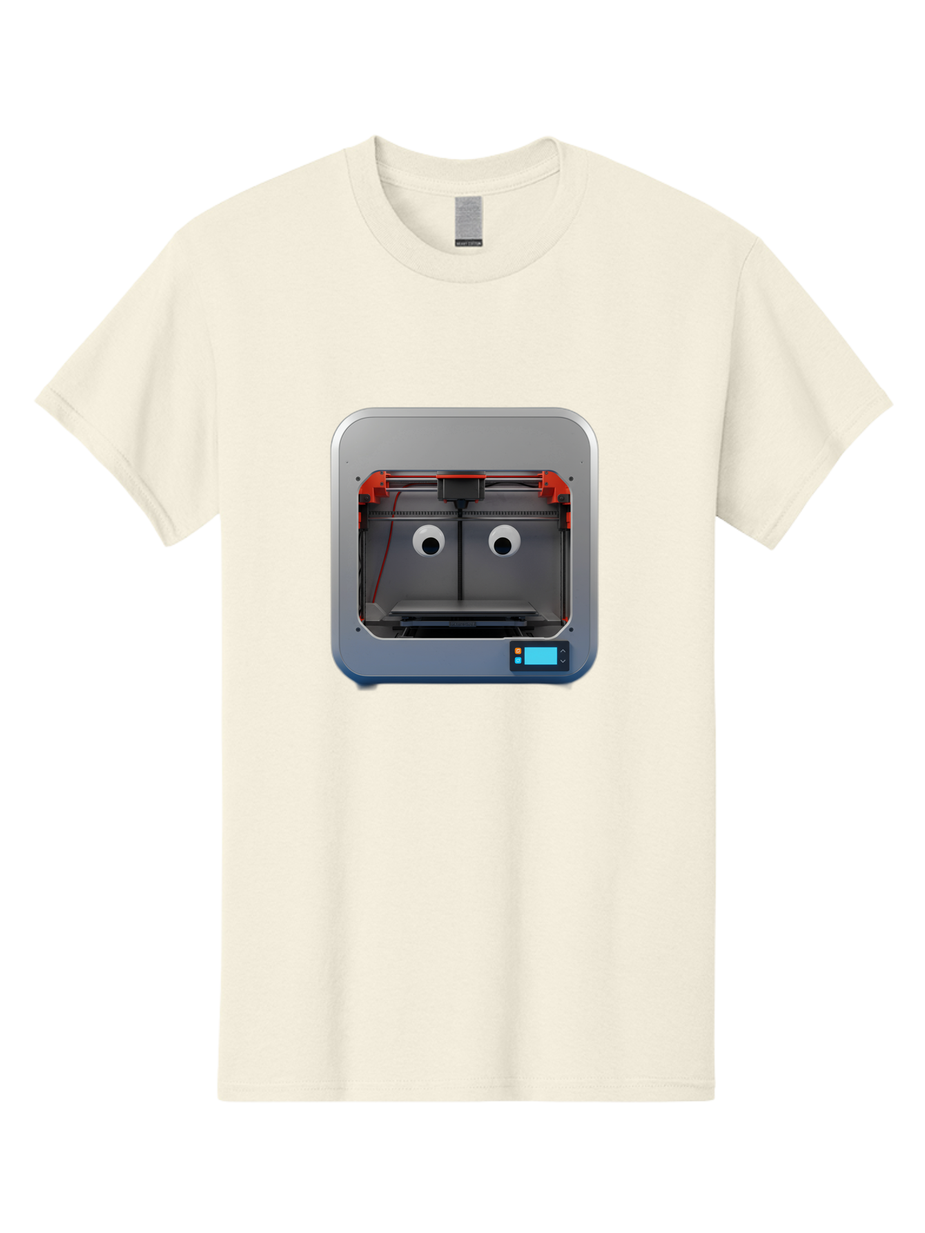 3D-Printer-27 Men'S Graphic Tee, 100% Cotton, Comfortable Casual Summer Wear, Machine Washable, 3D Printing Technology, Additive Manufacturing, Digital Fabrication, Printer Interior, Gray Metal Frame, Orange Accents, Control Panel, Baa021