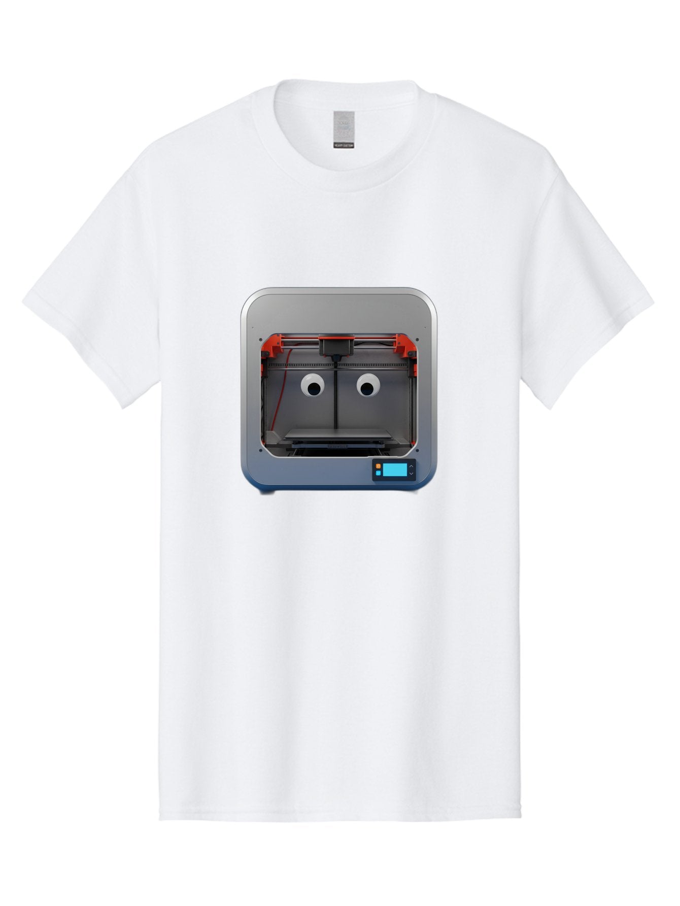 3D-Printer-27 Men'S Graphic Tee, 100% Cotton, Comfortable Casual Summer Wear, Machine Washable, 3D Printing Technology, Additive Manufacturing, Digital Fabrication, Printer Interior, Gray Metal Frame, Orange Accents, Control Panel, Baa021