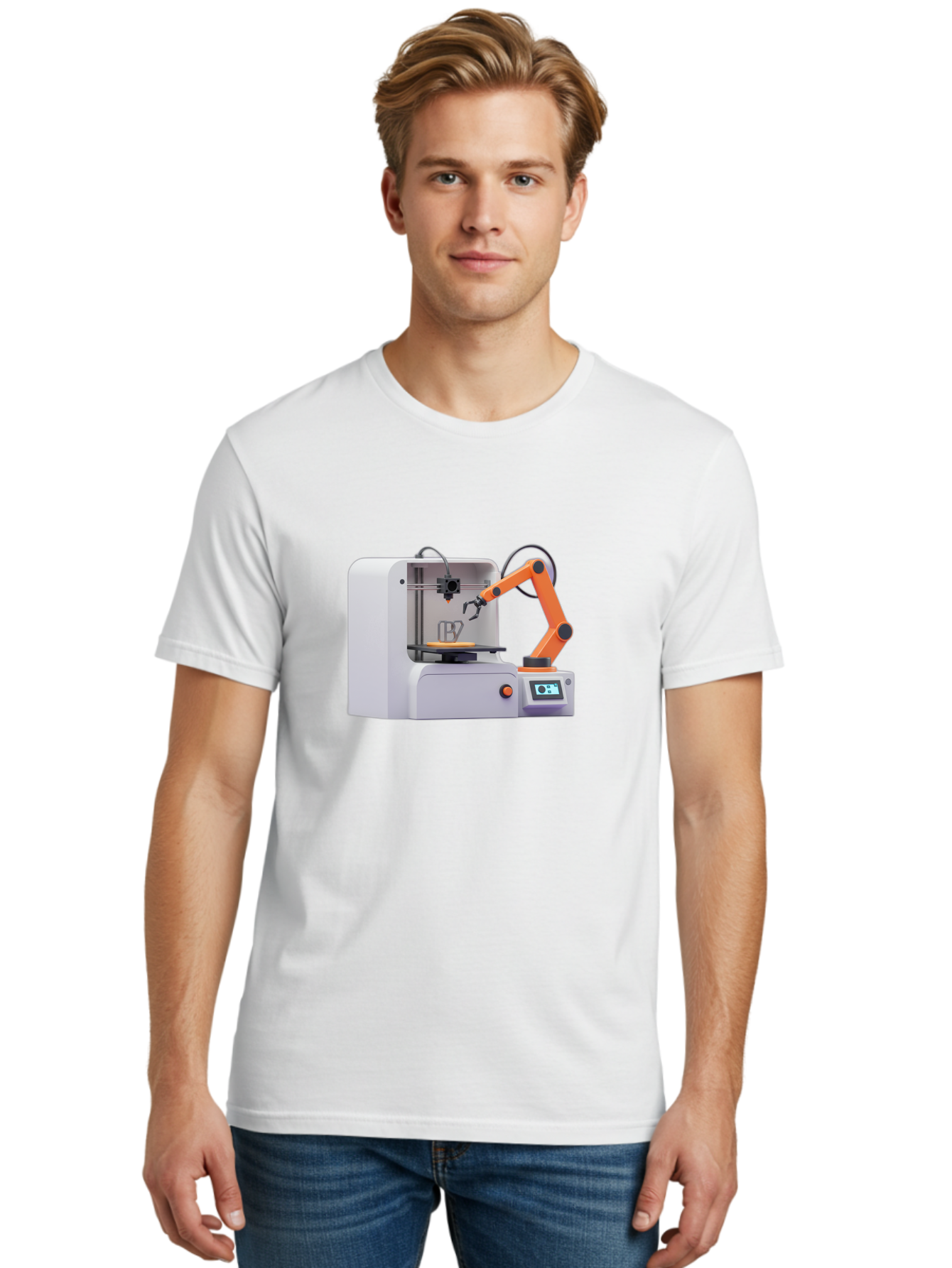 3D-Printer-28 Men'S Graphic Tee, 100% Cotton, Comfortable Casual Summer Wear, Machine Washable, 3D Printing Technology, Robotic Arm, Precision Engineering, Additive Manufacturing, Digital Fabrication, Prototype Development, 3D Modeling Baa022