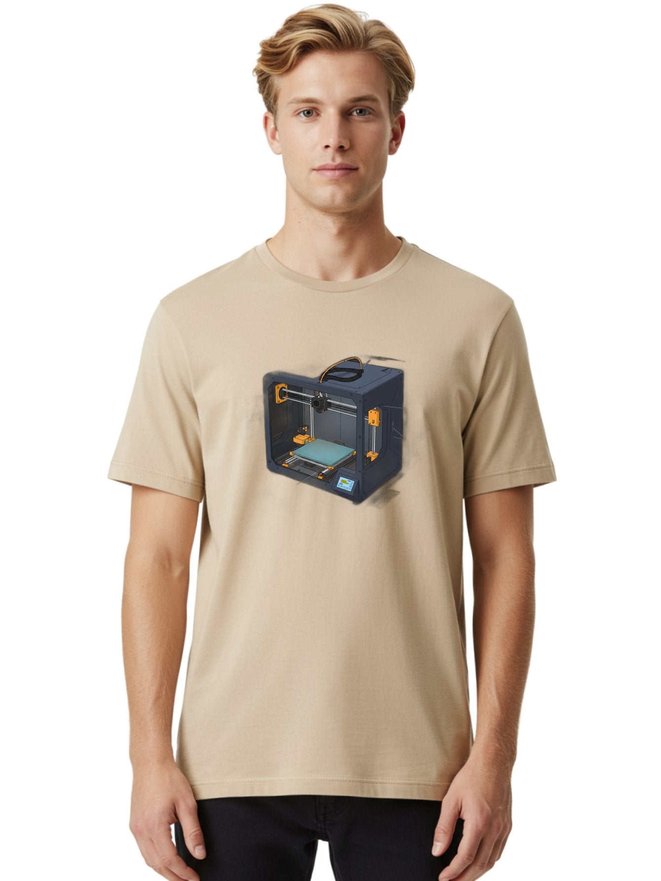 3D-Printer-3 Men'S Graphic Tee, 100% Cotton, Comfortable Casual Summer Wear, Machine Washable, 3D Printing Technology, Additive Manufacturing, Digital Fabrication, Rapid Prototyping, 3D Modeling, Futuristic Design, Innovative Machinery, Baa024 30