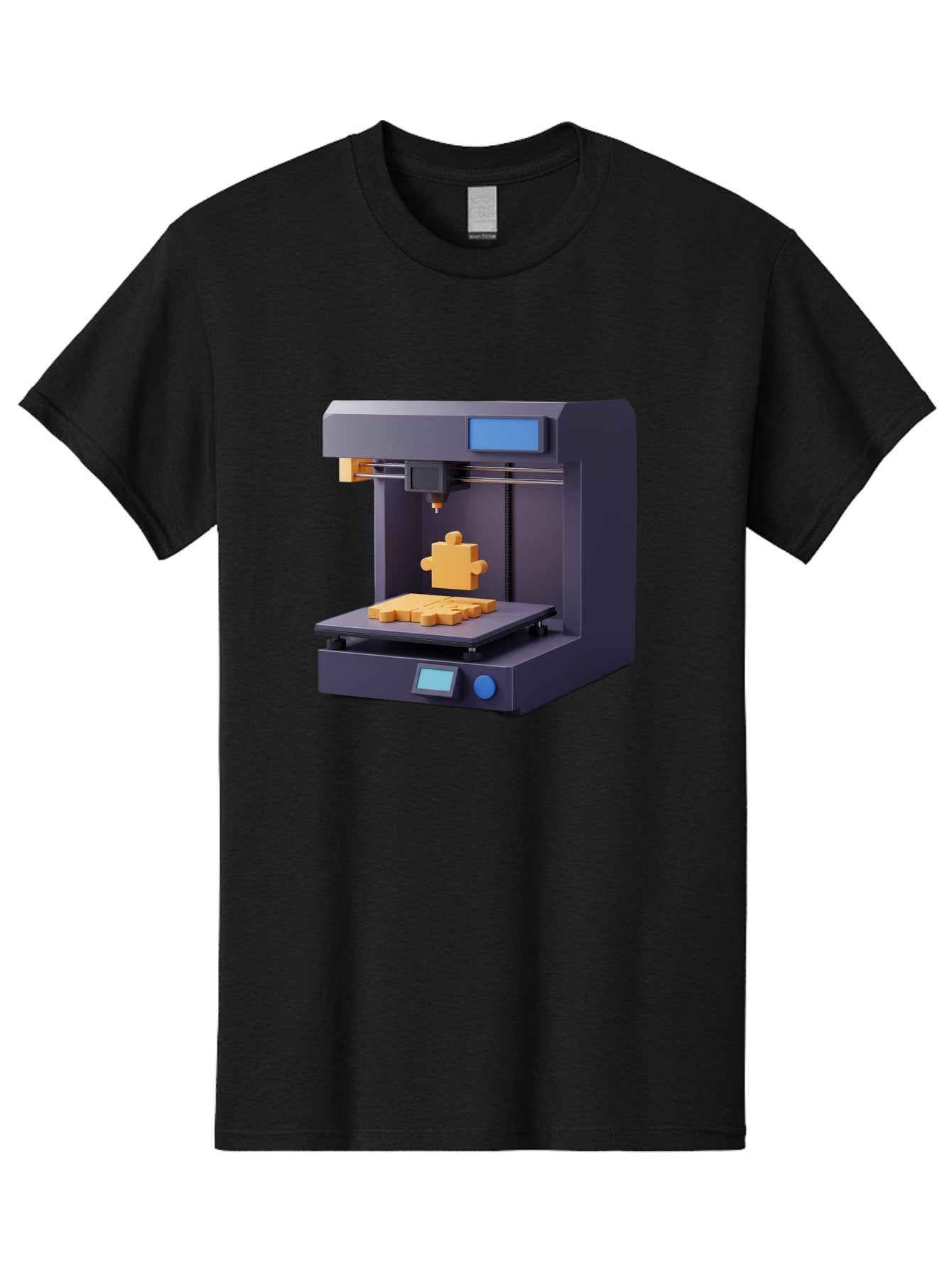 3D-Printer-30 Men'S Graphic Tee, 100% Cotton, Comfortable Casual Summer Wear, Machine Washable, 3D Printing Technology, Additive Manufacturing, Puzzle Piece Being Printed, Modern Machinery, Digital Fabrication, 3D Modeling, Yellow Plastic, Baa025 8