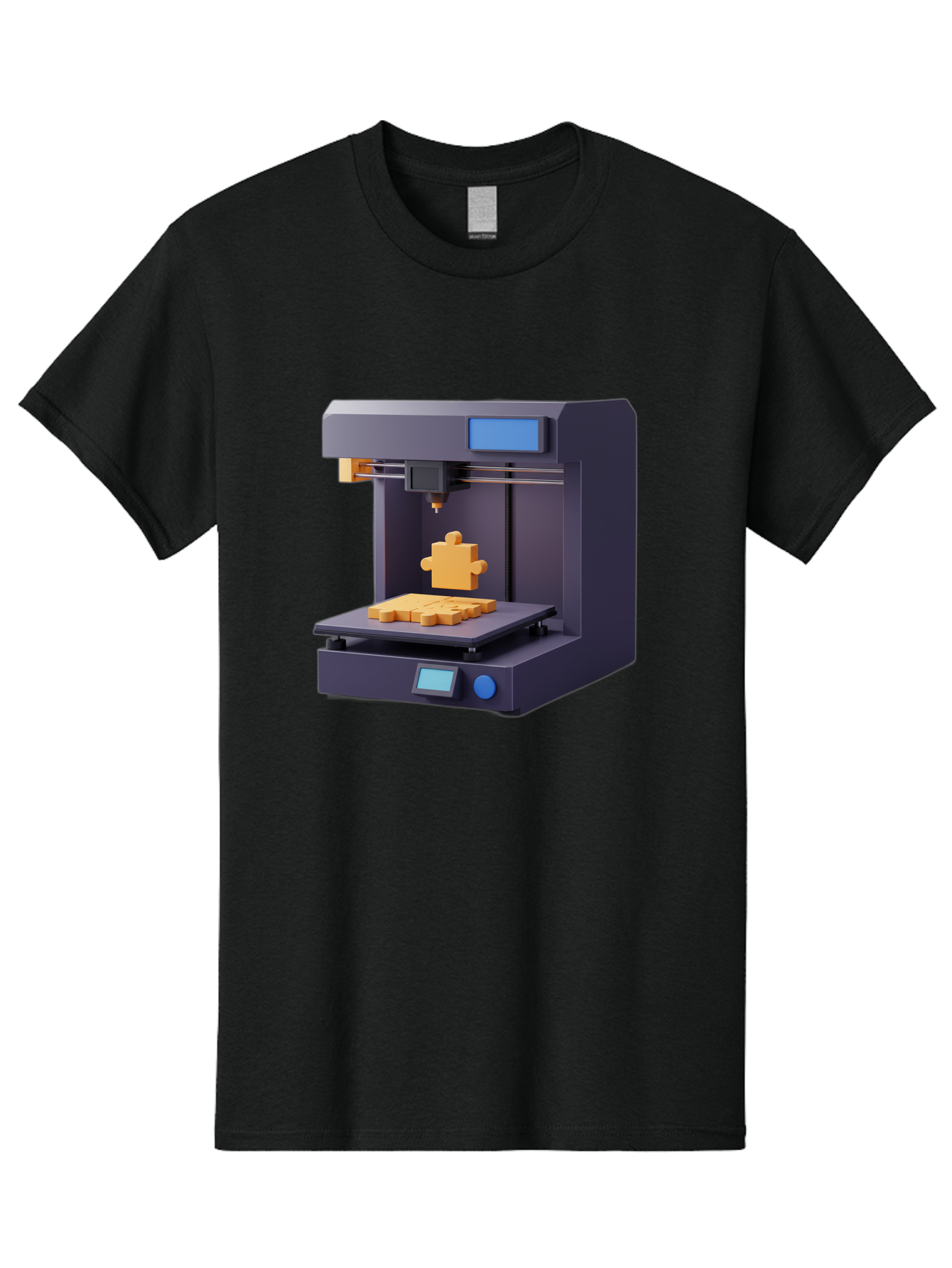 3D-Printer-30 Men'S Graphic Tee, 100% Cotton, Comfortable Casual Summer Wear, Machine Washable, 3D Printing Technology, Additive Manufacturing, Puzzle Piece Being Printed, Modern Machinery, Digital Fabrication, 3D Modeling, Yellow Plastic, Baa025 11