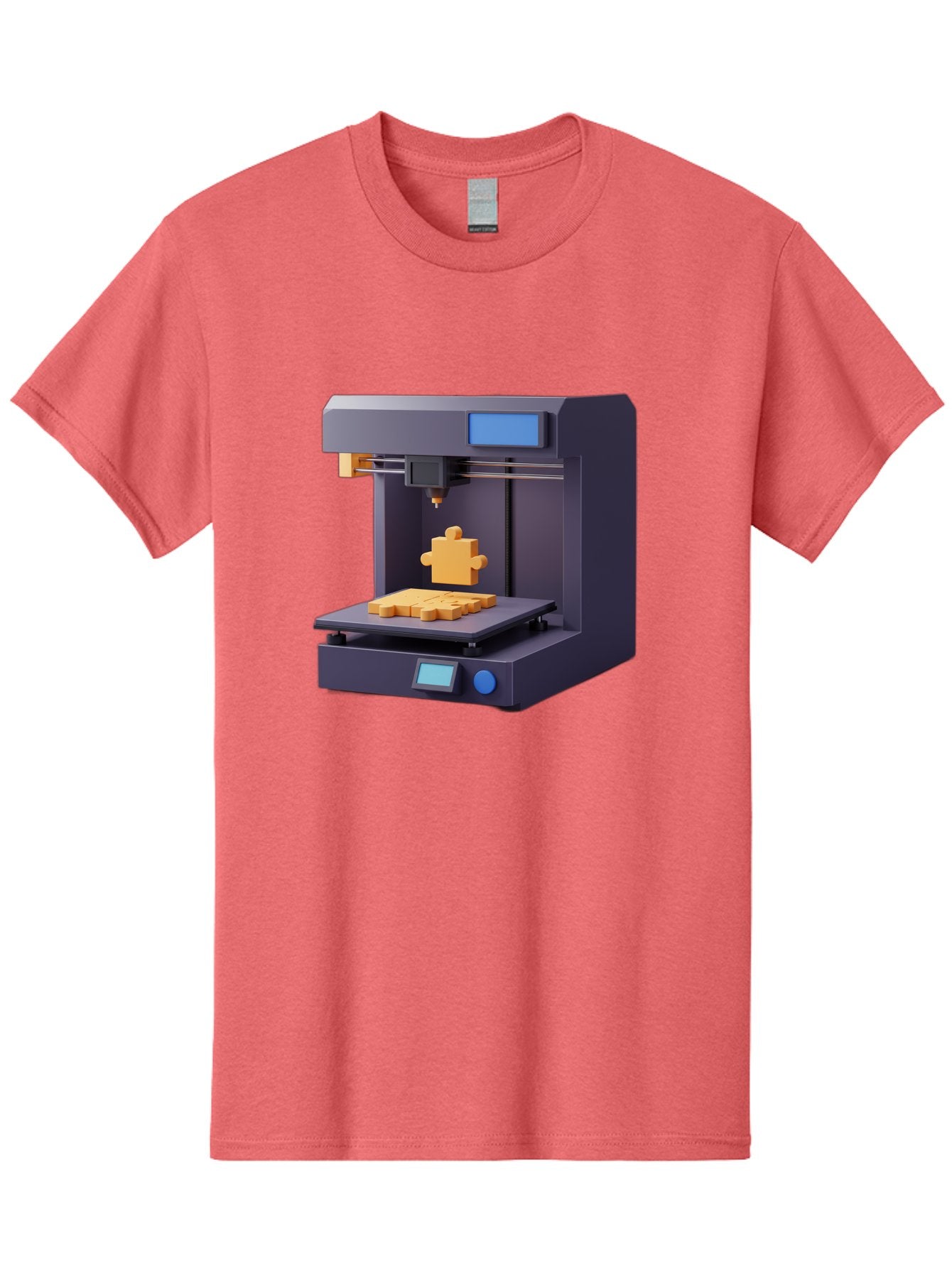 3D-Printer-30 Men'S Graphic Tee, 100% Cotton, Comfortable Casual Summer Wear, Machine Washable, 3D Printing Technology, Additive Manufacturing, Puzzle Piece Being Printed, Modern Machinery, Digital Fabrication, 3D Modeling, Yellow Plastic, Baa025 12