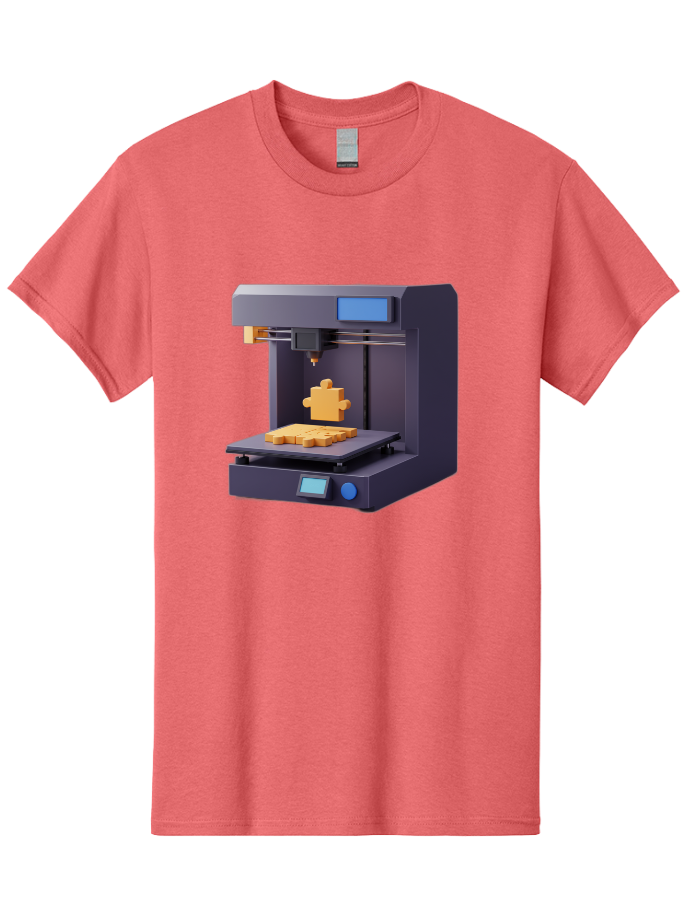 3D-Printer-30 Men'S Graphic Tee, 100% Cotton, Comfortable Casual Summer Wear, Machine Washable, 3D Printing Technology, Additive Manufacturing, Puzzle Piece Being Printed, Modern Machinery, Digital Fabrication, 3D Modeling, Yellow Plastic, Baa025 5