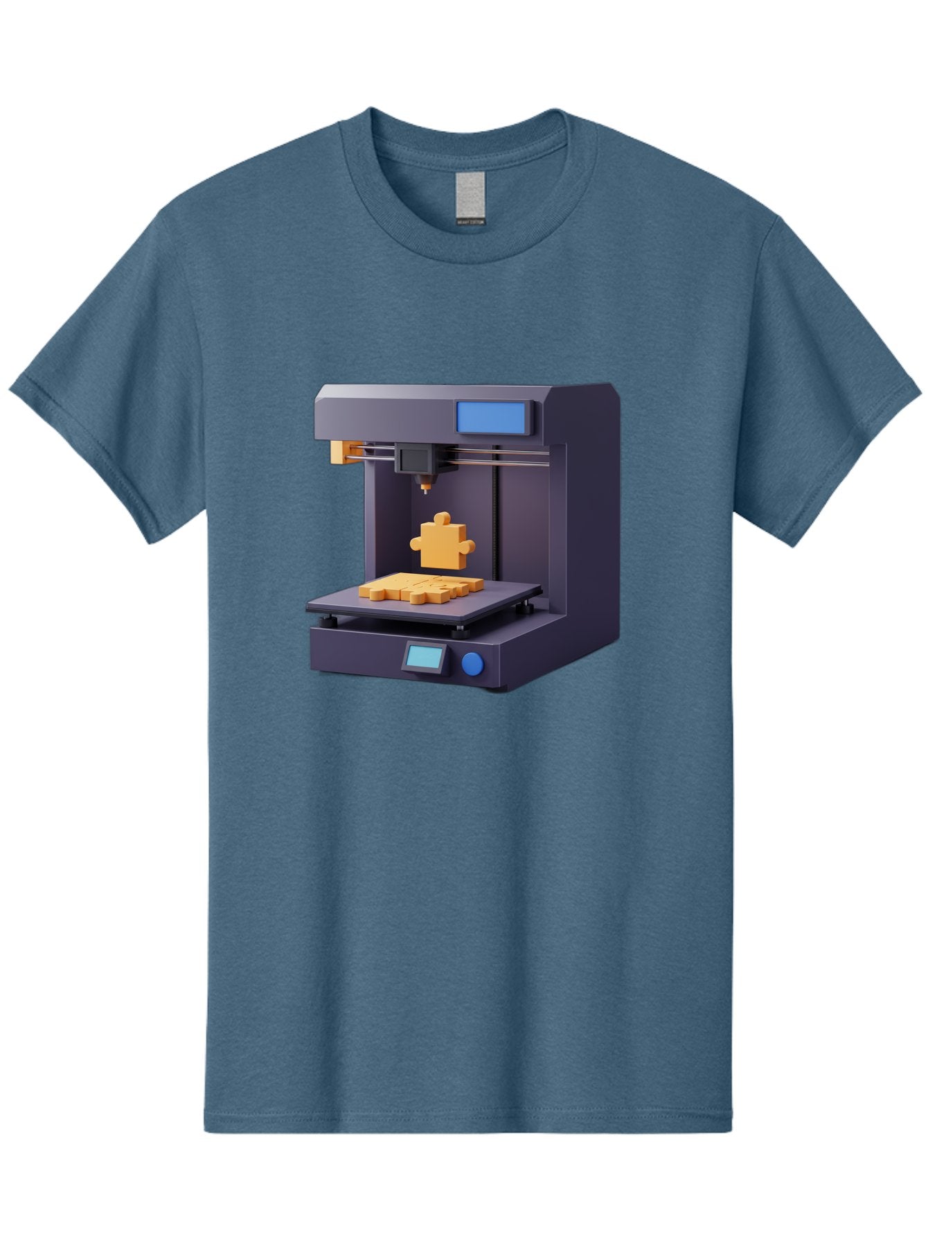 3D-Printer-30 Men'S Graphic Tee, 100% Cotton, Comfortable Casual Summer Wear, Machine Washable, 3D Printing Technology, Additive Manufacturing, Puzzle Piece Being Printed, Modern Machinery, Digital Fabrication, 3D Modeling, Yellow Plastic, Baa025 7