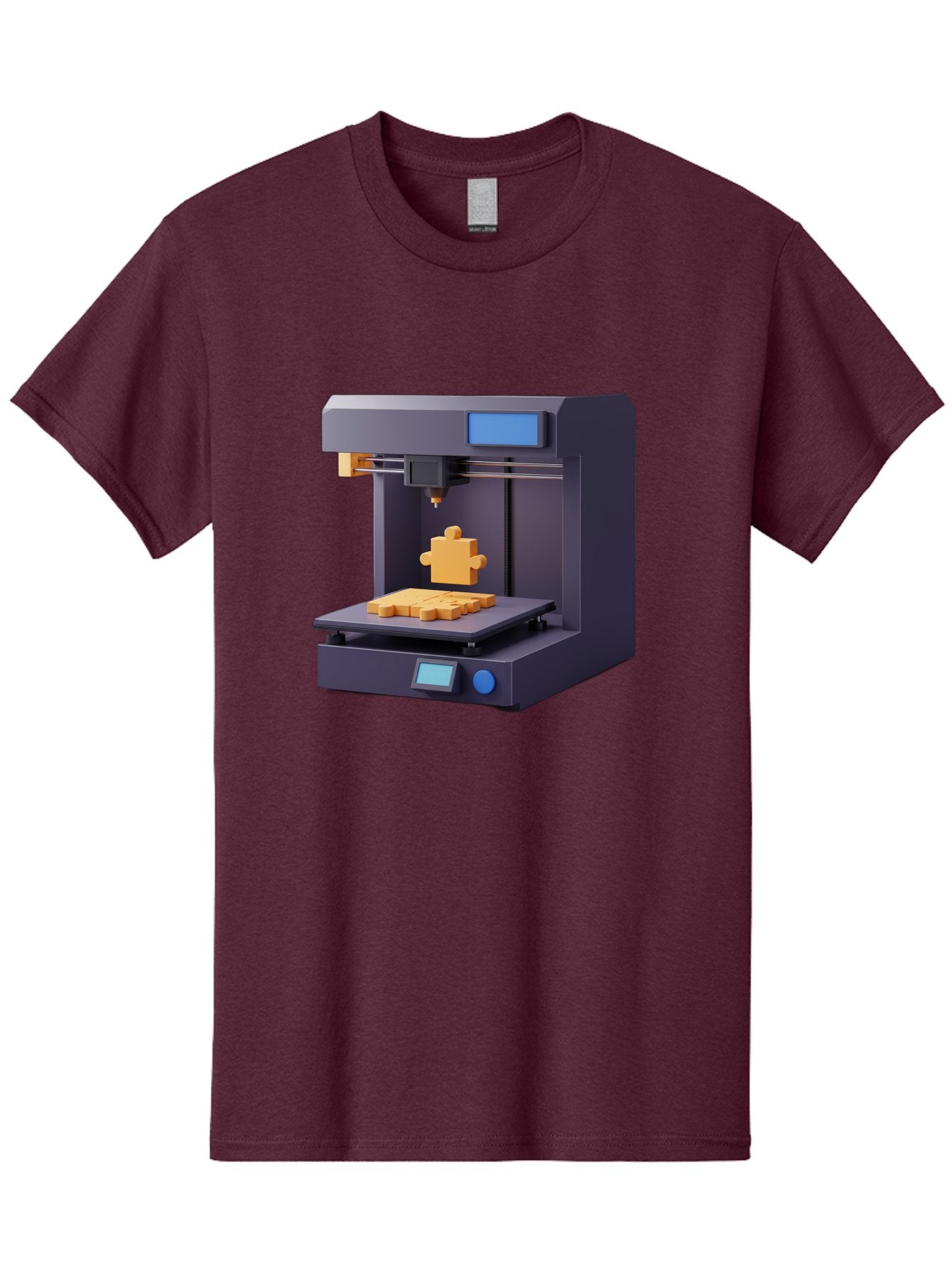 3D-Printer-30 Men'S Graphic Tee, 100% Cotton, Comfortable Casual Summer Wear, Machine Washable, 3D Printing Technology, Additive Manufacturing, Puzzle Piece Being Printed, Modern Machinery, Digital Fabrication, 3D Modeling, Yellow Plastic, Baa025 3