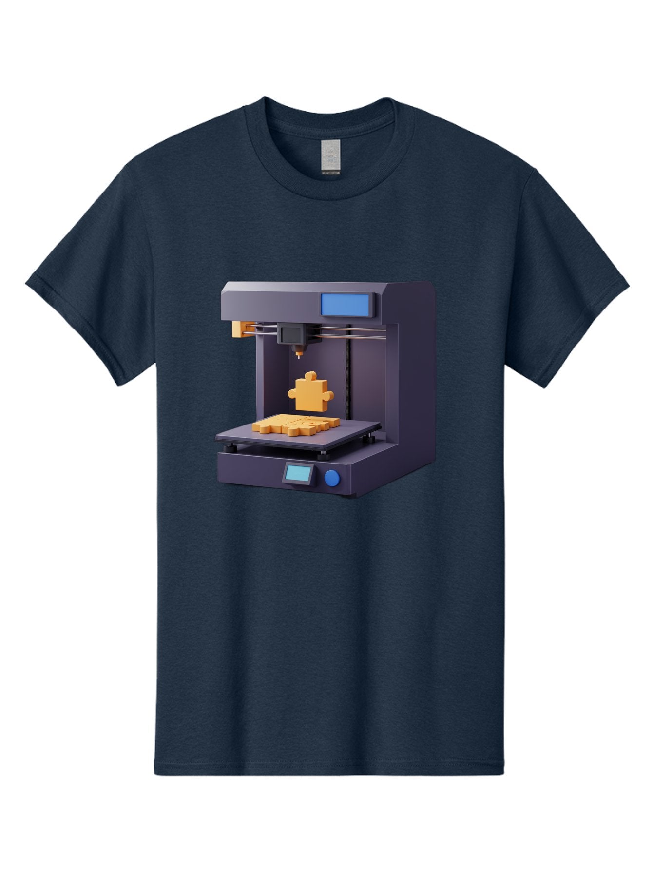3D-Printer-30 Men'S Graphic Tee, 100% Cotton, Comfortable Casual Summer Wear, Machine Washable, 3D Printing Technology, Additive Manufacturing, Puzzle Piece Being Printed, Modern Machinery, Digital Fabrication, 3D Modeling, Yellow Plastic, Baa025 4