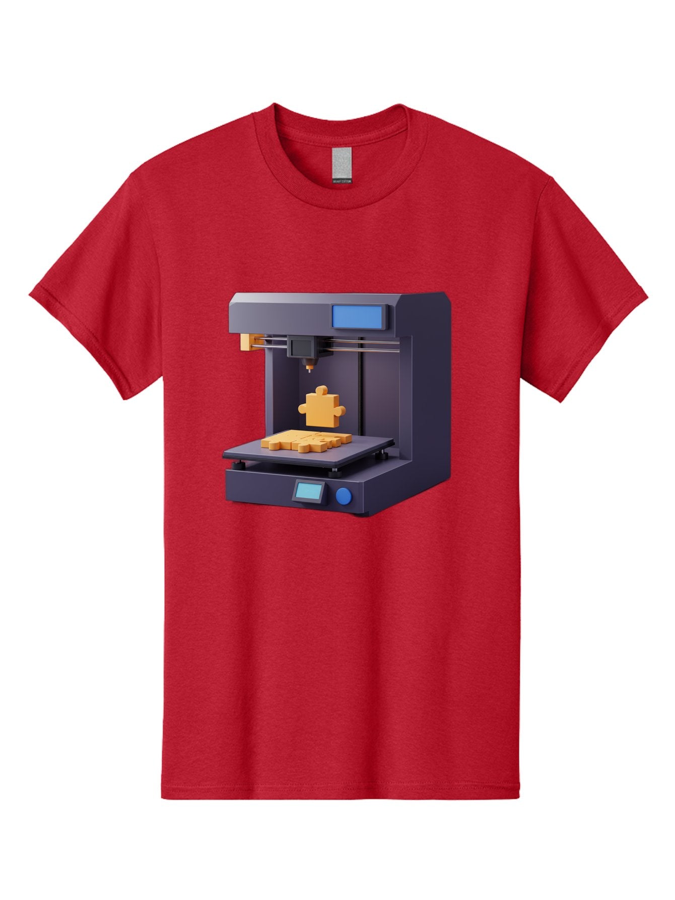 3D-Printer-30 Men'S Graphic Tee, 100% Cotton, Comfortable Casual Summer Wear, Machine Washable, 3D Printing Technology, Additive Manufacturing, Puzzle Piece Being Printed, Modern Machinery, Digital Fabrication, 3D Modeling, Yellow Plastic, Baa025 10