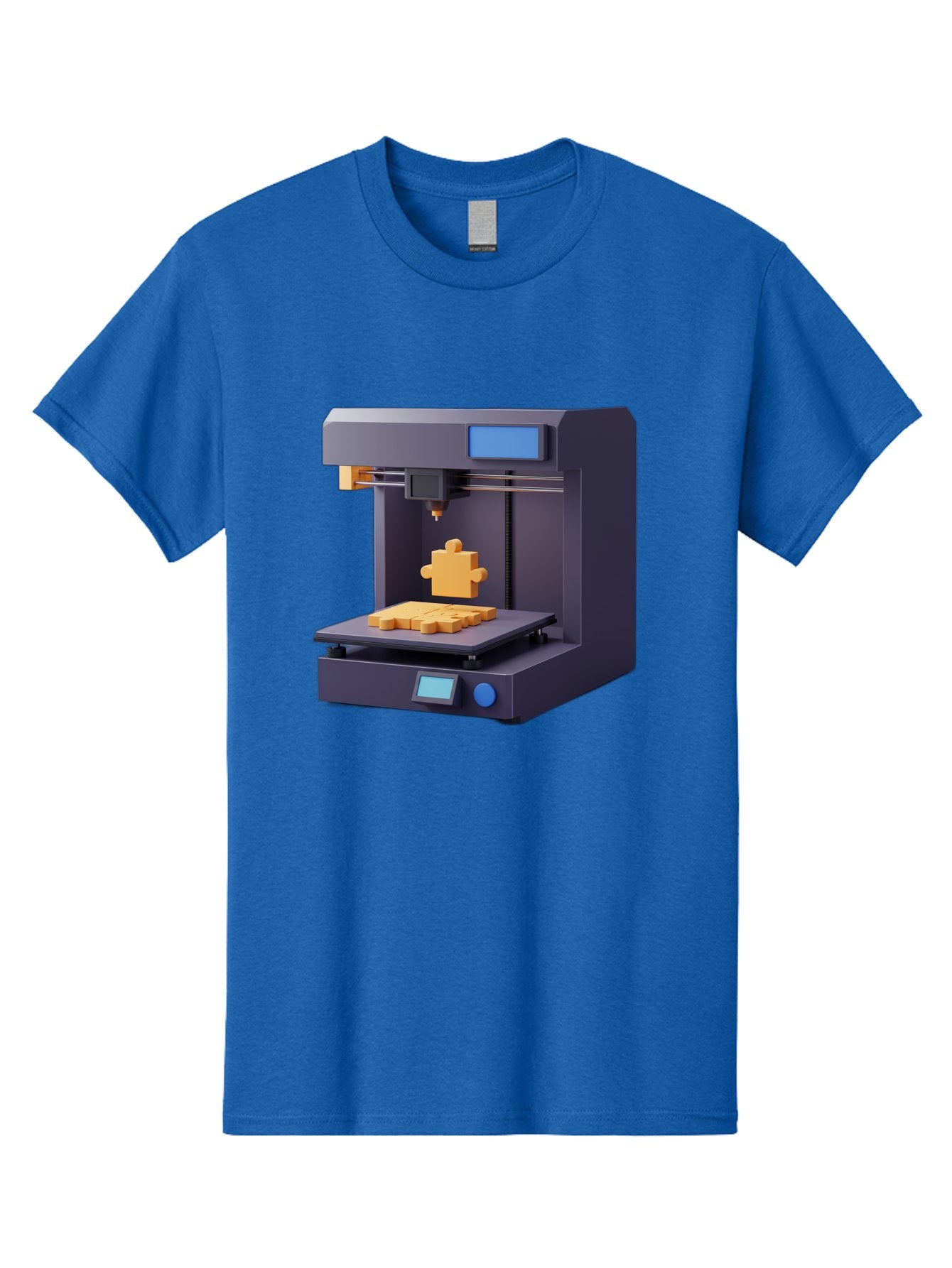 3D-Printer-30 Men'S Graphic Tee, 100% Cotton, Comfortable Casual Summer Wear, Machine Washable, 3D Printing Technology, Additive Manufacturing, Puzzle Piece Being Printed, Modern Machinery, Digital Fabrication, 3D Modeling, Yellow Plastic, Baa025 15