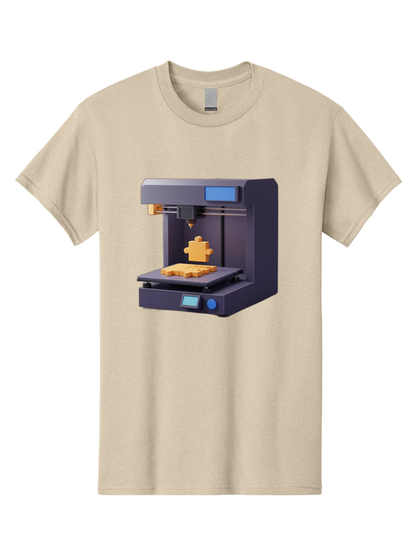 3D-Printer-30 Men'S Graphic Tee, 100% Cotton, Comfortable Casual Summer Wear, Machine Washable, 3D Printing Technology, Additive Manufacturing, Puzzle Piece Being Printed, Modern Machinery, Digital Fabrication, 3D Modeling, Yellow Plastic, Baa025 9