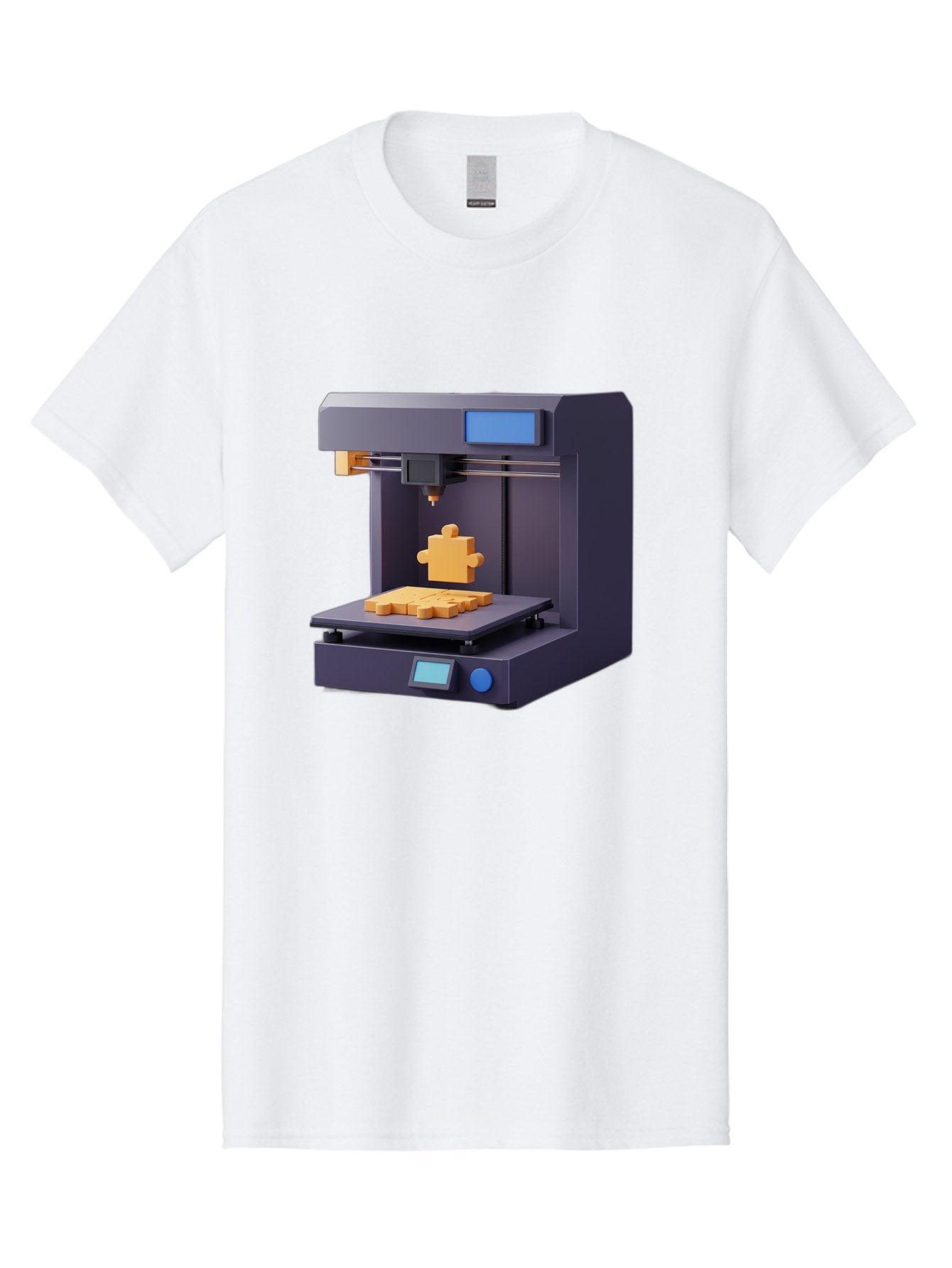 3D-Printer-30 Men'S Graphic Tee, 100% Cotton, Comfortable Casual Summer Wear, Machine Washable, 3D Printing Technology, Additive Manufacturing, Puzzle Piece Being Printed, Modern Machinery, Digital Fabrication, 3D Modeling, Yellow Plastic, Baa025 13