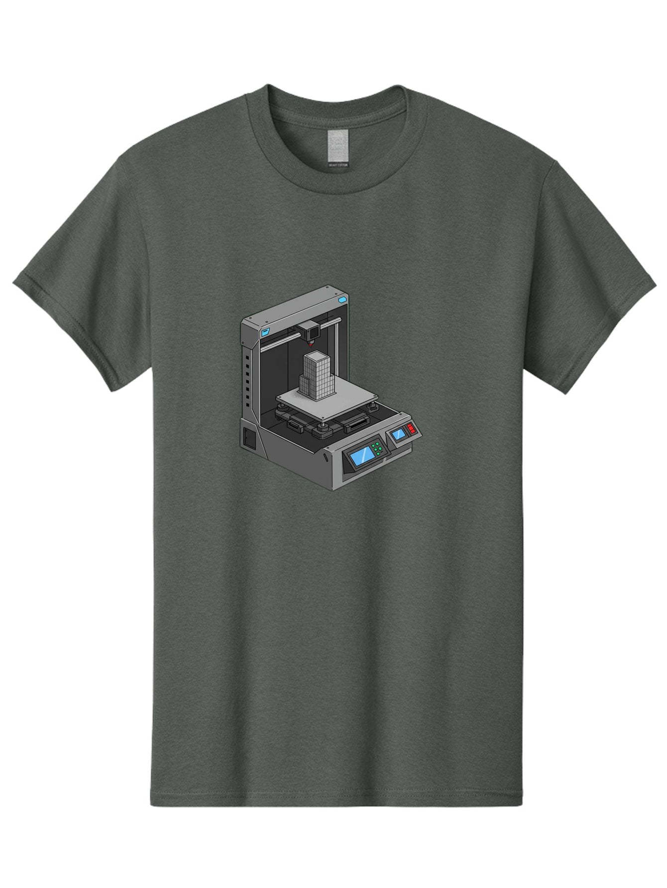 3D-Printer-36 Men'S Graphic Tee, 100% Cotton, Comfortable Casual Summer Wear, Machine Washable, 3D Printing Technology, Additive Manufacturing, Gray 3D Printer, Control Panel, Digital Display, Printing Process, Cube-Shaped Object, Baa031 3