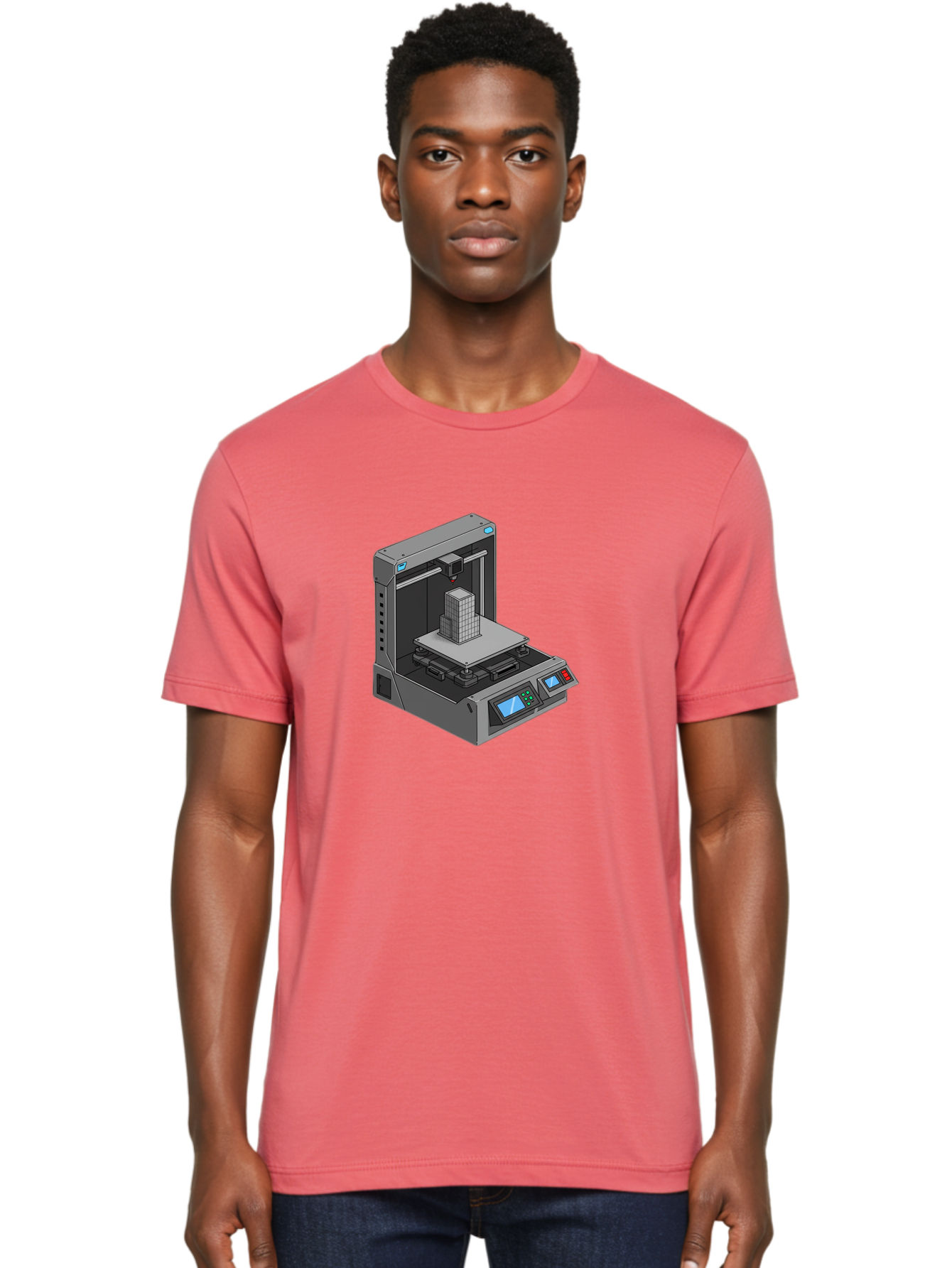 3D-Printer-36 Men'S Graphic Tee, 100% Cotton, Comfortable Casual Summer Wear, Machine Washable, 3D Printing Technology, Additive Manufacturing, Gray 3D Printer, Control Panel, Digital Display, Printing Process, Cube-Shaped Object, Baa031 4