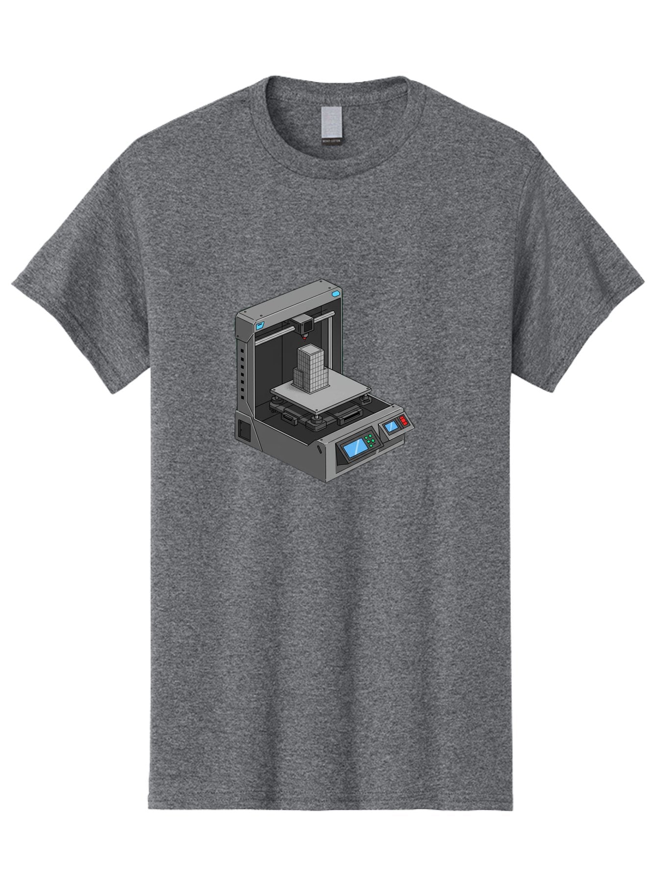 3D-Printer-36 Men'S Graphic Tee, 100% Cotton, Comfortable Casual Summer Wear, Machine Washable, 3D Printing Technology, Additive Manufacturing, Gray 3D Printer, Control Panel, Digital Display, Printing Process, Cube-Shaped Object, Baa031