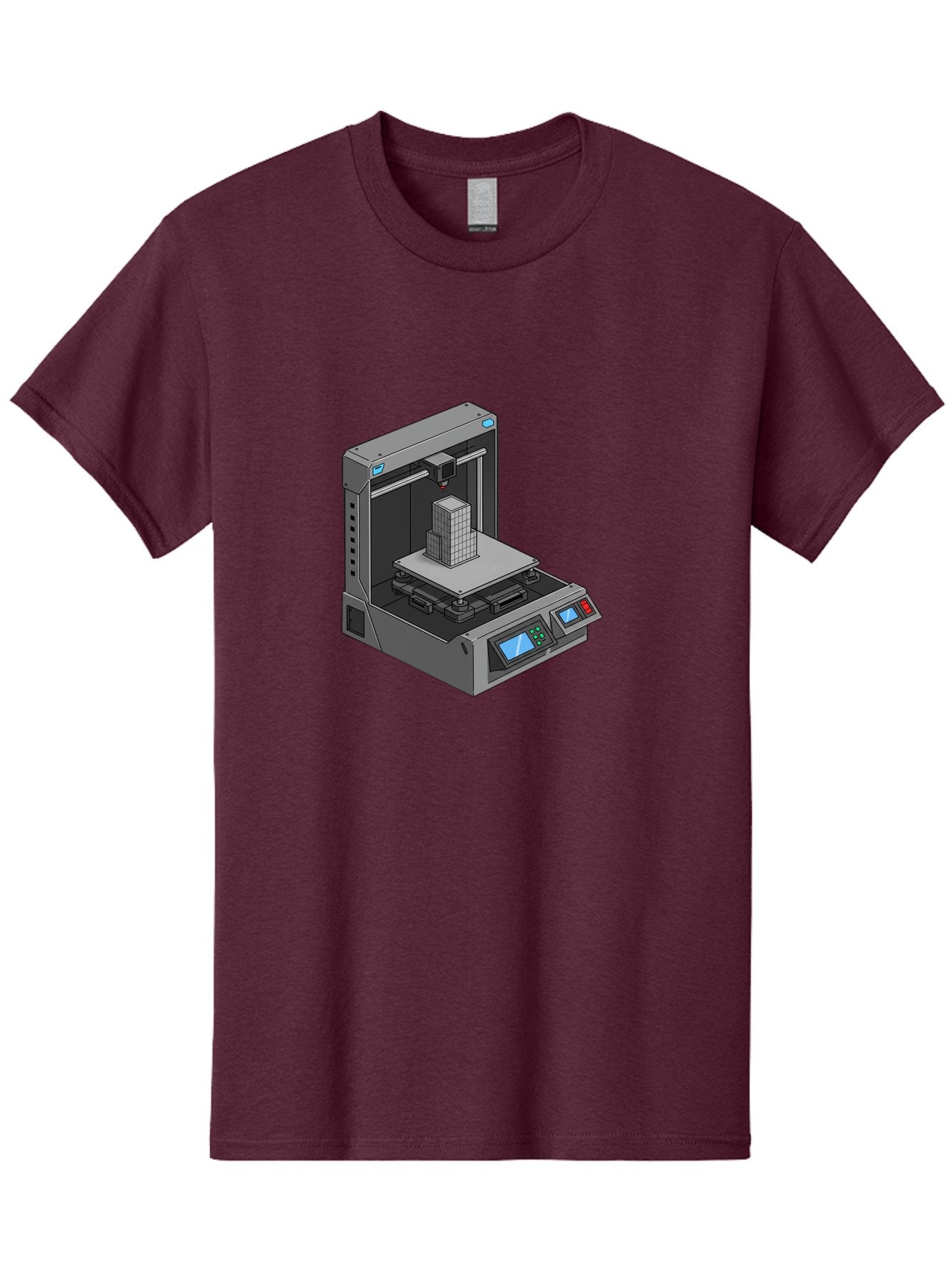 3D-Printer-36 Men'S Graphic Tee, 100% Cotton, Comfortable Casual Summer Wear, Machine Washable, 3D Printing Technology, Additive Manufacturing, Gray 3D Printer, Control Panel, Digital Display, Printing Process, Cube-Shaped Object, Baa031 4