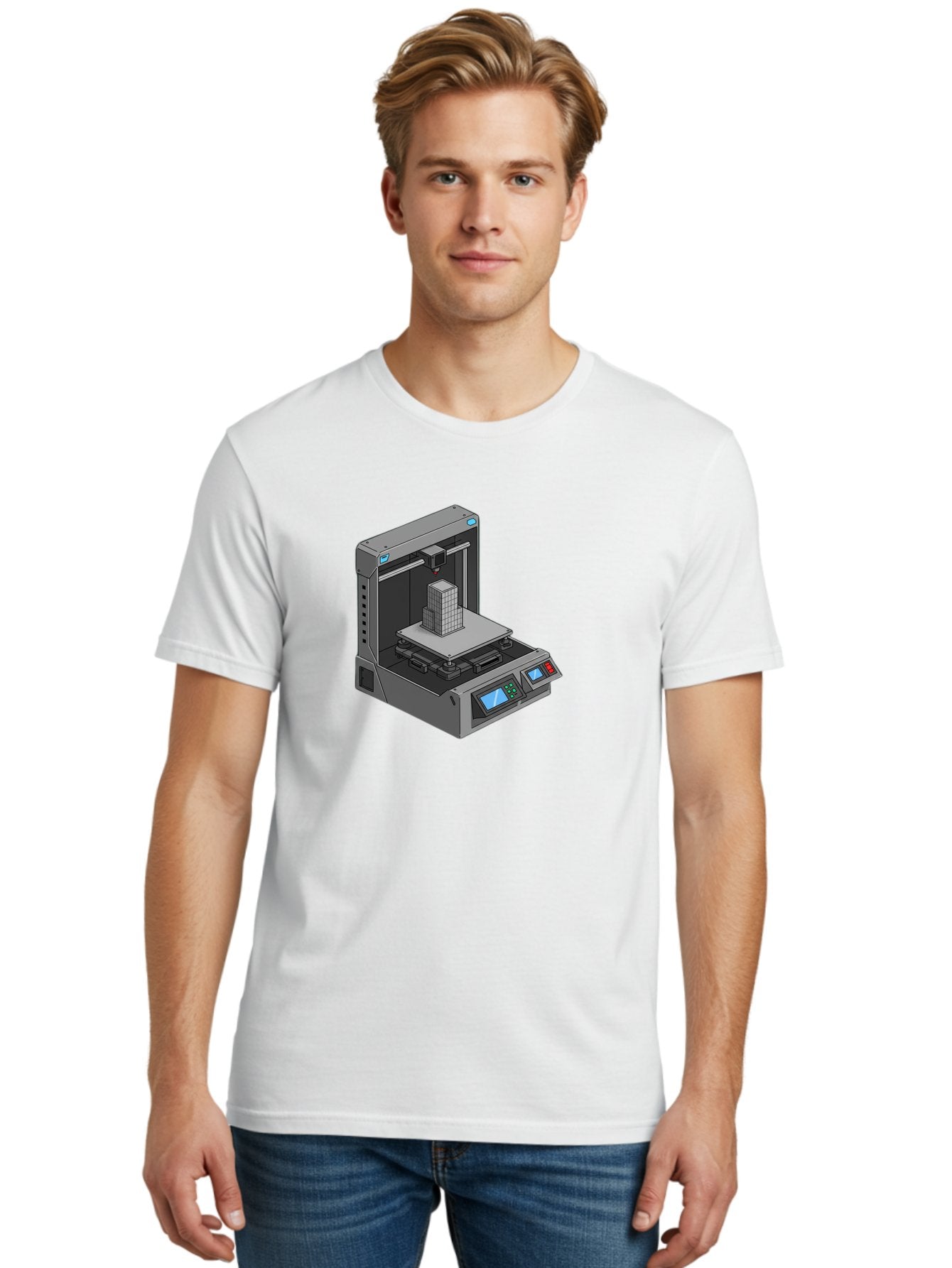 3D-Printer-36 Men'S Graphic Tee, 100% Cotton, Comfortable Casual Summer Wear, Machine Washable, 3D Printing Technology, Additive Manufacturing, Gray 3D Printer, Control Panel, Digital Display, Printing Process, Cube-Shaped Object, Baa031 25