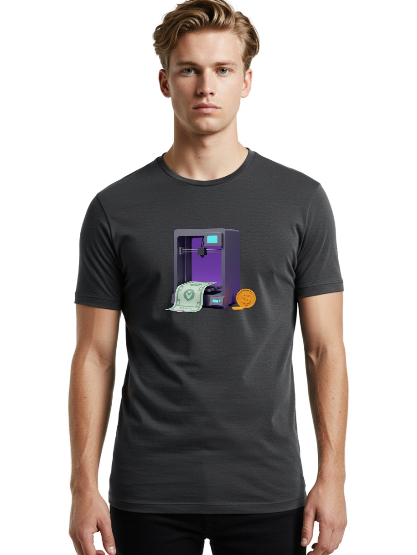 3D-Printer-37 Men'S Graphic Tee, 100% Cotton, Comfortable Casual Summer Wear, Machine Washable, 3D Printing Technology, Money Printing, Dollar Bill, Coins, Financial Gain, Innovative Machinery, Futuristic Design, Cash Generation Baa032 18