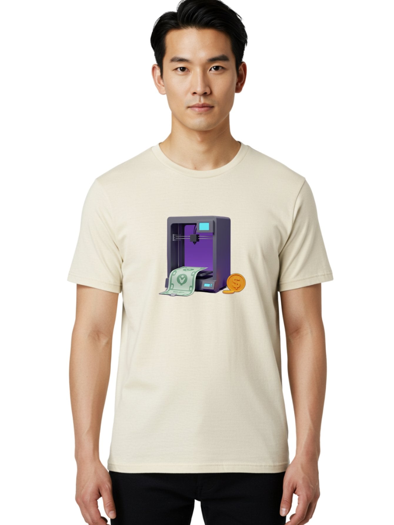 3D-Printer-37 Men'S Graphic Tee, 100% Cotton, Comfortable Casual Summer Wear, Machine Washable, 3D Printing Technology, Money Printing, Dollar Bill, Coins, Financial Gain, Innovative Machinery, Futuristic Design, Cash Generation Baa032 16