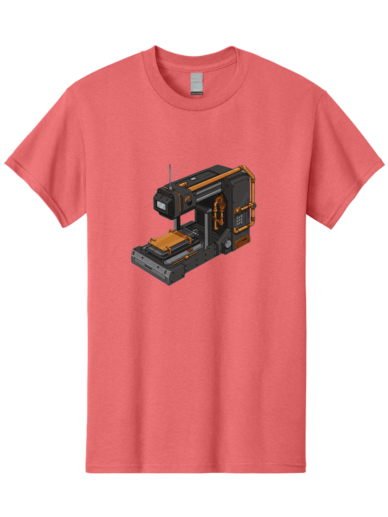 3D-Printer-38 Men'S Graphic Tee, 100% Cotton, Comfortable Casual Summer Wear, Machine Washable, Industrial 3D Printing Technology, Futuristic Manufacturing, Copper Piping, Black Metal Machinery, High-Precision Engineering, Innovative Design, Baa033