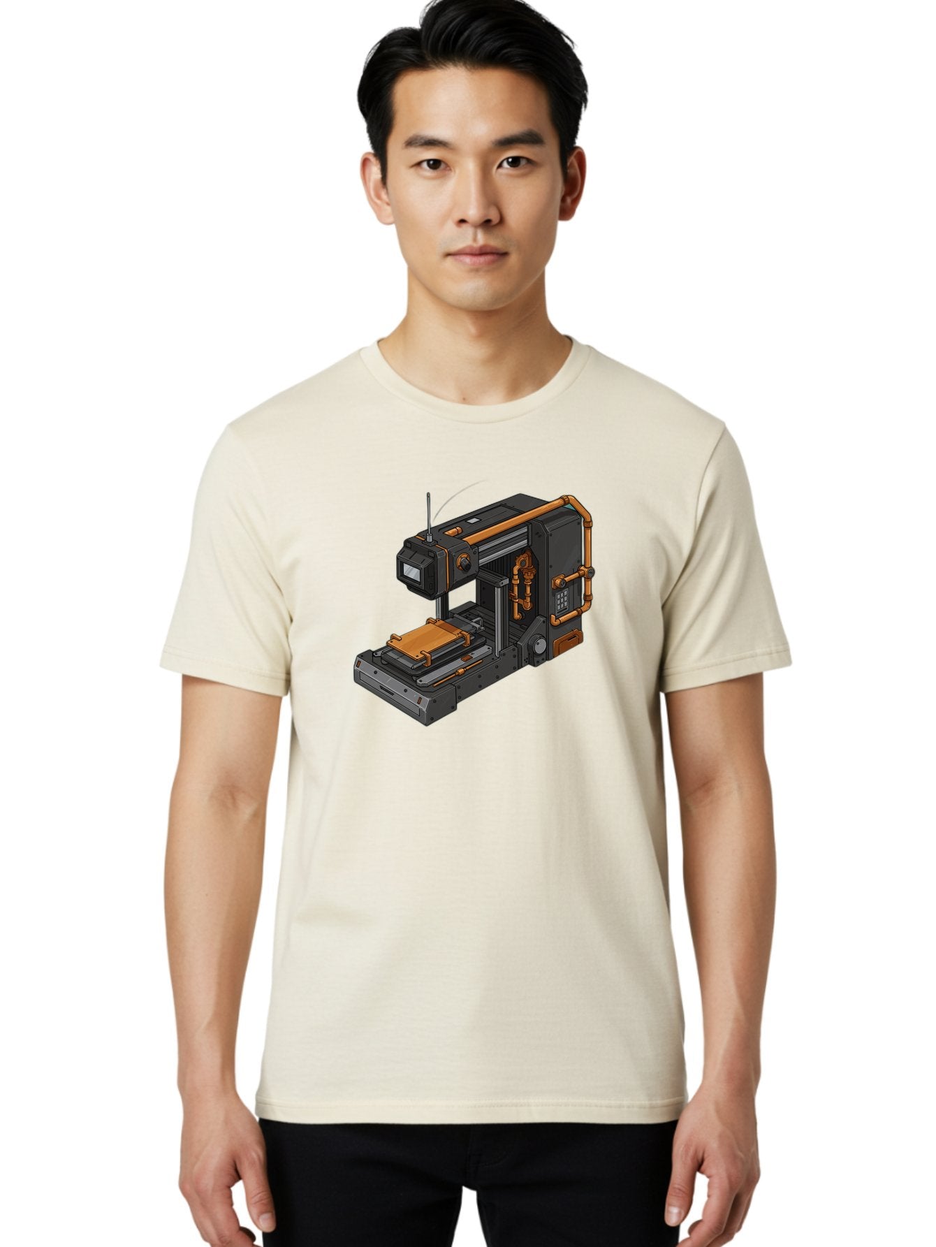 3D-Printer-38 Men'S Graphic Tee, 100% Cotton, Comfortable Casual Summer Wear, Machine Washable, Industrial 3D Printing Technology, Futuristic Manufacturing, Copper Piping, Black Metal Machinery, High-Precision Engineering, Innovative Design, Baa033 21
