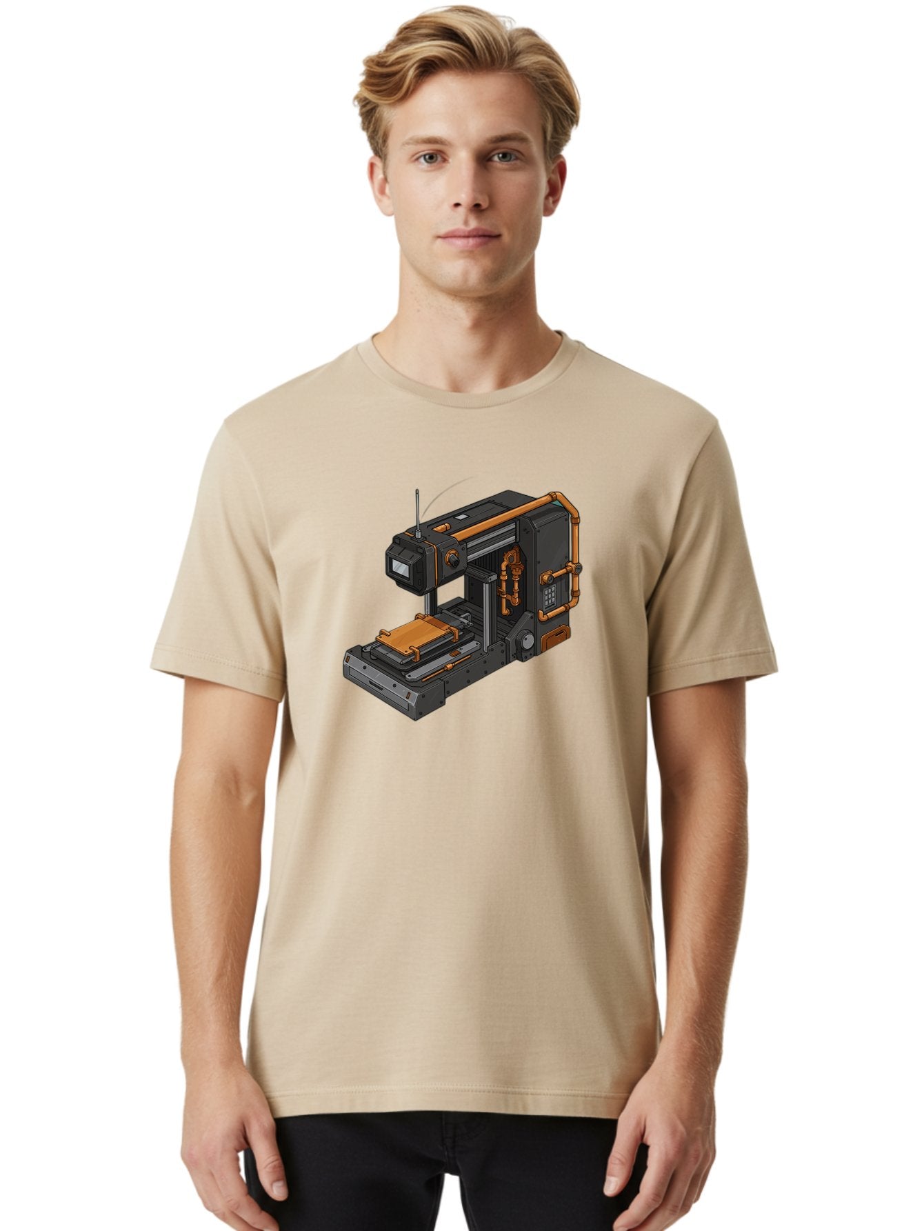 3D-Printer-38 Men'S Graphic Tee, 100% Cotton, Comfortable Casual Summer Wear, Machine Washable, Industrial 3D Printing Technology, Futuristic Manufacturing, Copper Piping, Black Metal Machinery, High-Precision Engineering, Innovative Design, Baa033 24