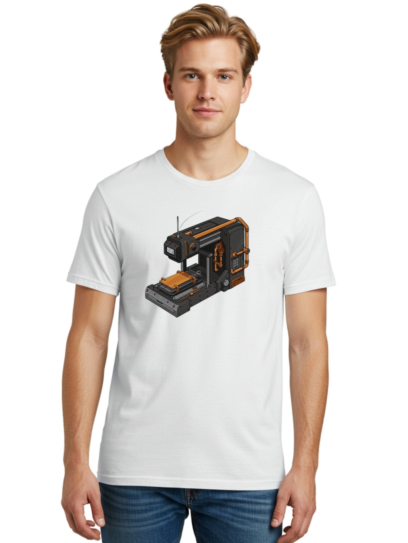 3D-Printer-38 Men'S Graphic Tee, 100% Cotton, Comfortable Casual Summer Wear, Machine Washable, Industrial 3D Printing Technology, Futuristic Manufacturing, Copper Piping, Black Metal Machinery, High-Precision Engineering, Innovative Design, Baa033 28